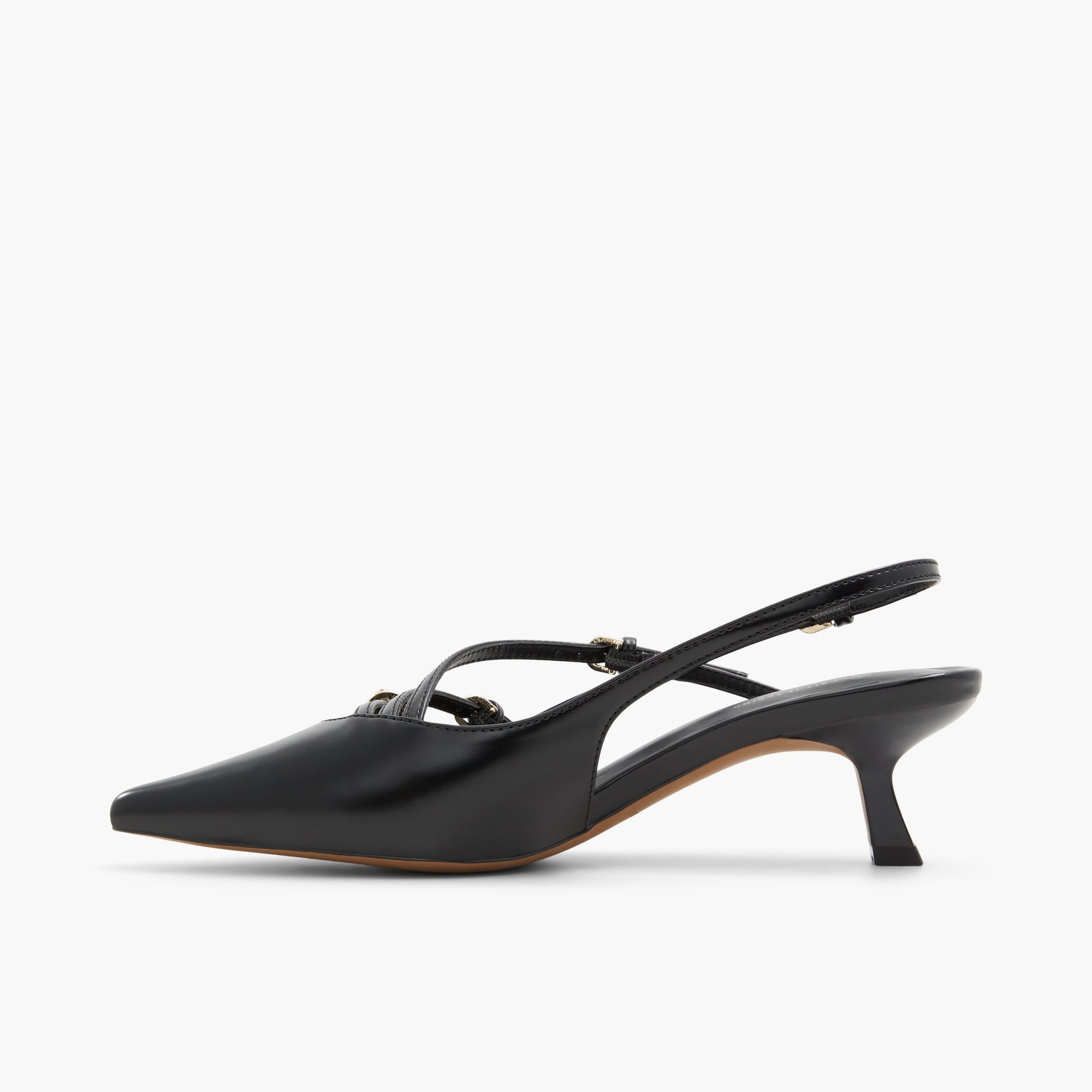 Side view of Black Reginna Slingback Kitten Heels
