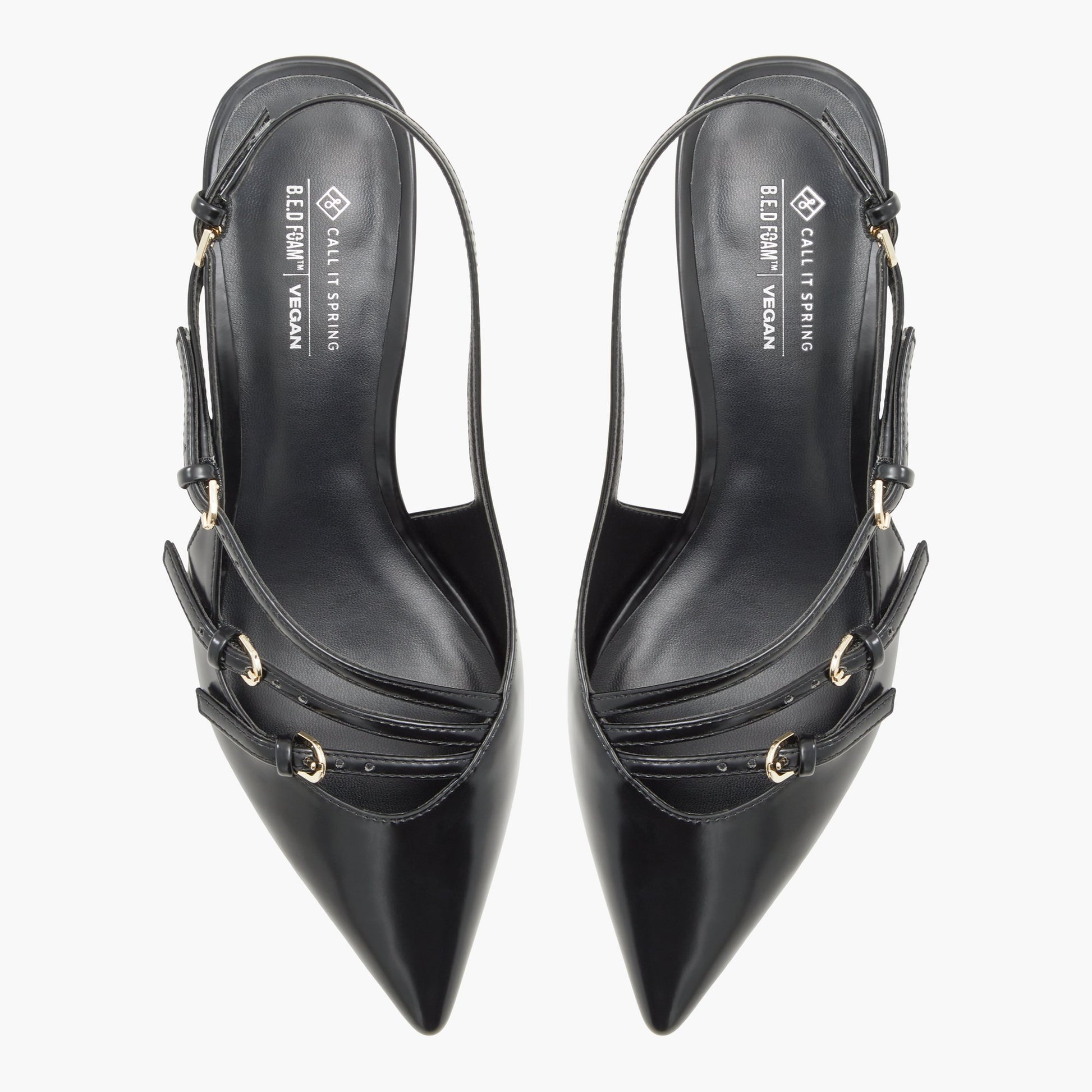 Top-down view of the Black Reginna Slingback Kitten Heels