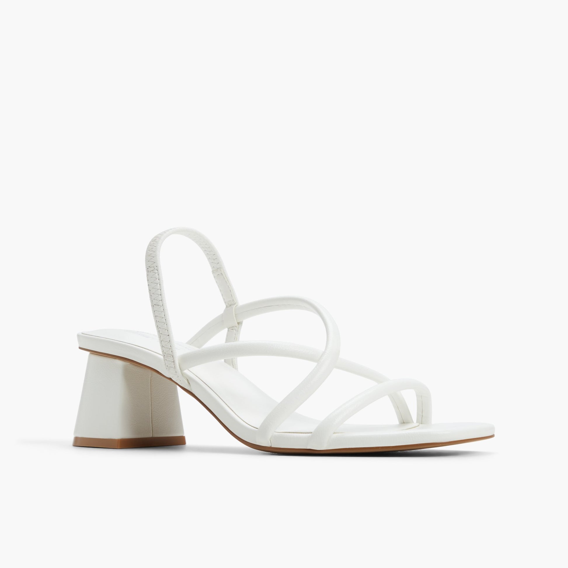 Three-quarter angle of White Kiira Strappy Block Heel Sandals's front side