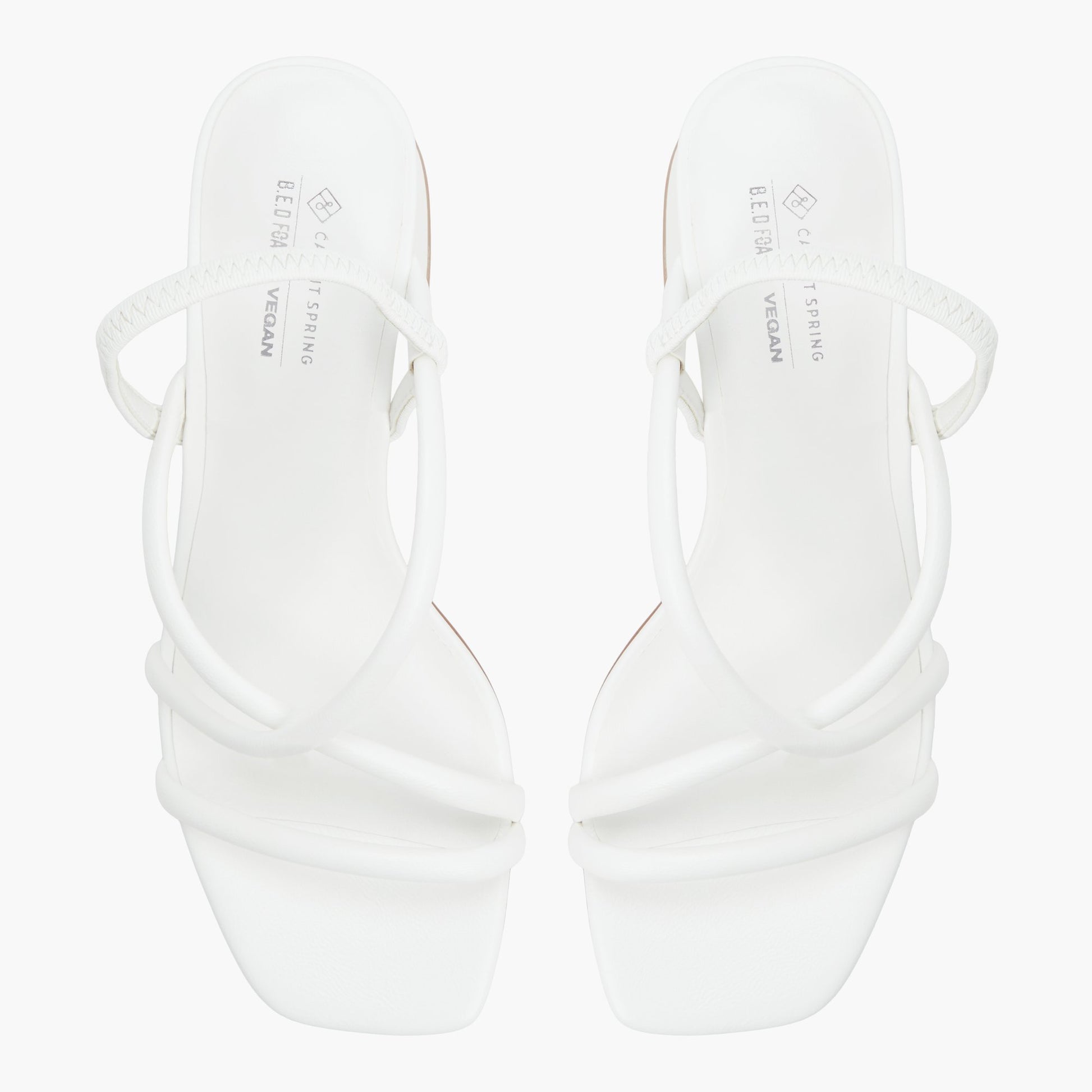 Top-down view of the White Kiira Strappy Block Heel Sandals