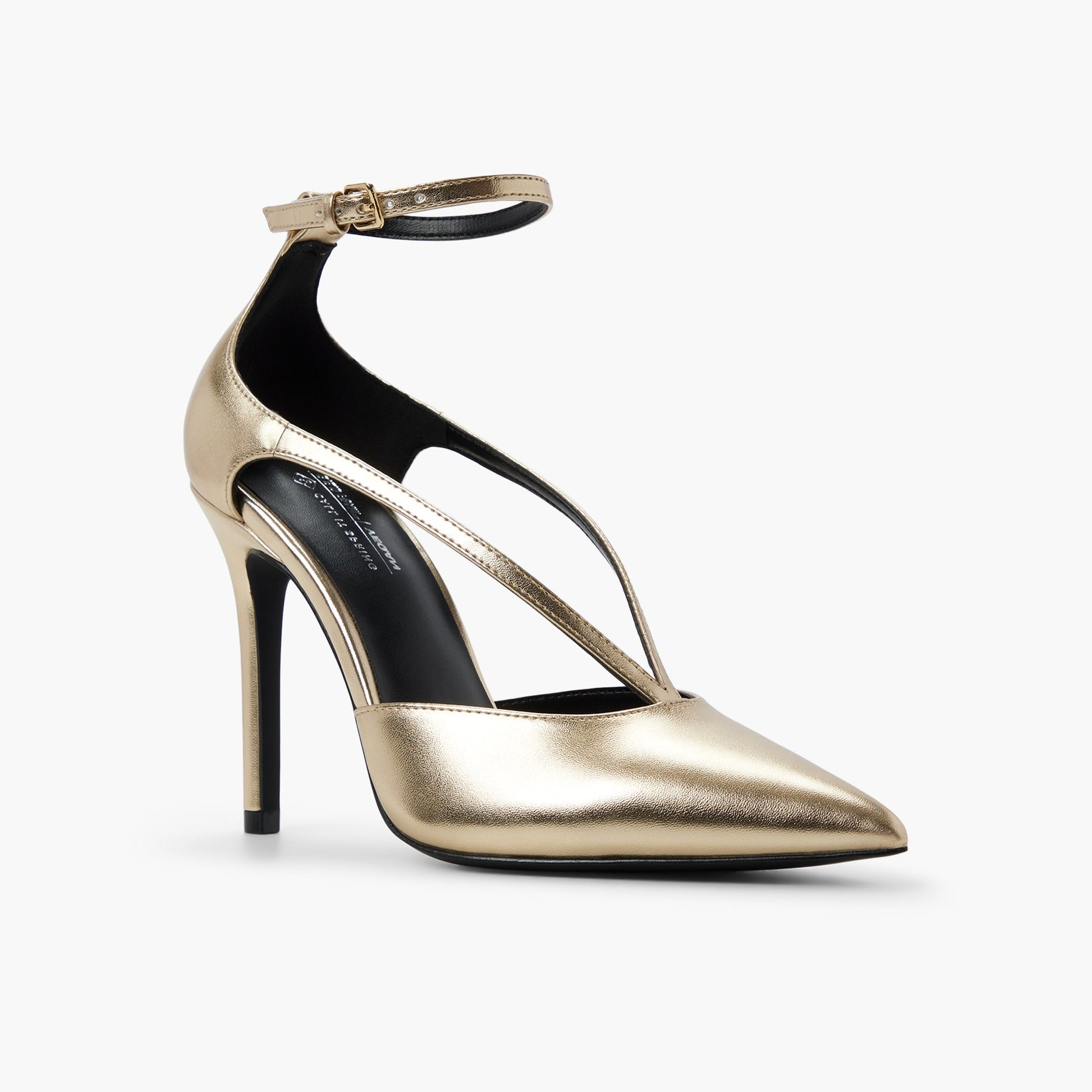 Three-quarter angle of Gold Vittoriaa Strappy High-Heeled Sandals's front side