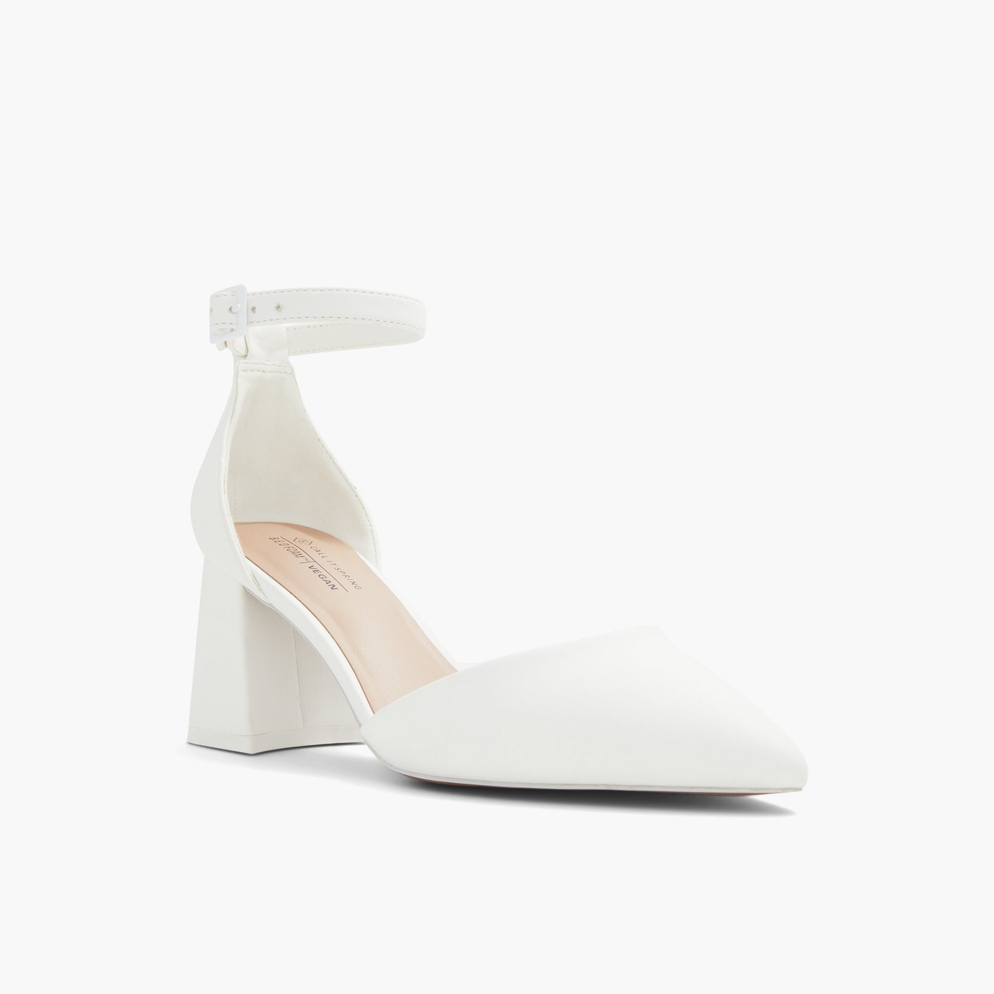 Three-quarter angle of White Daliaa Mid heels's front side