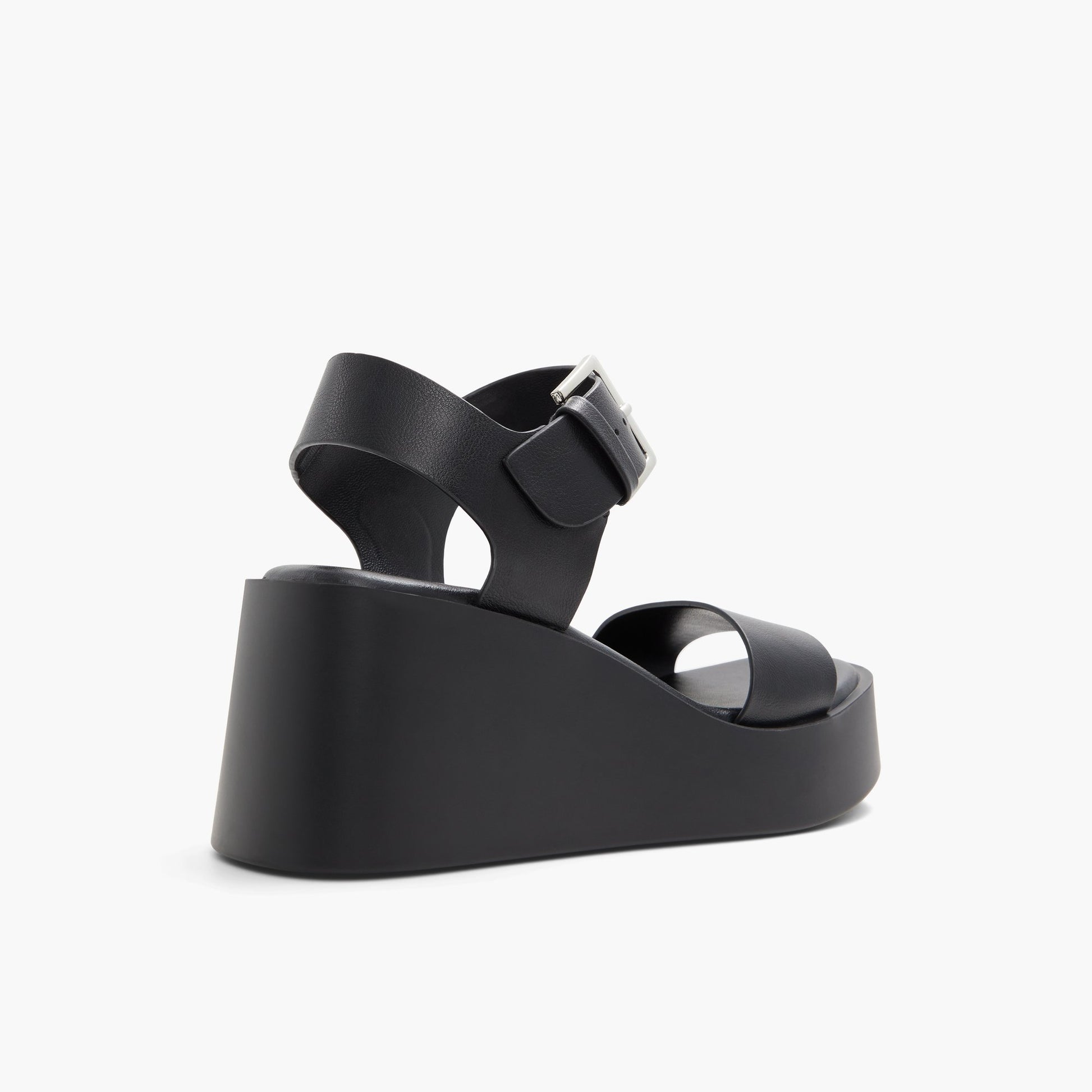 Three-quarter angle of Open Black Merisa Mid heel platform sandals's back side