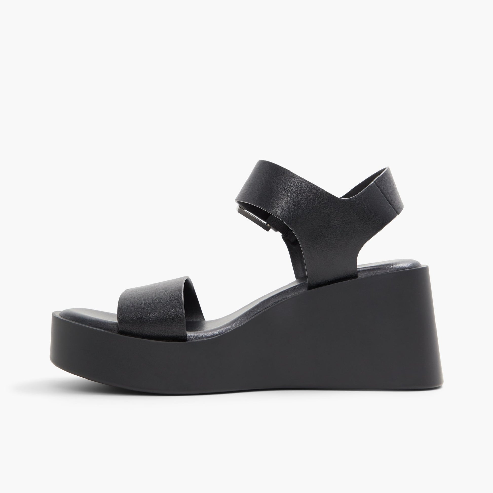 Side view of Open Black Merisa Mid heel platform sandals