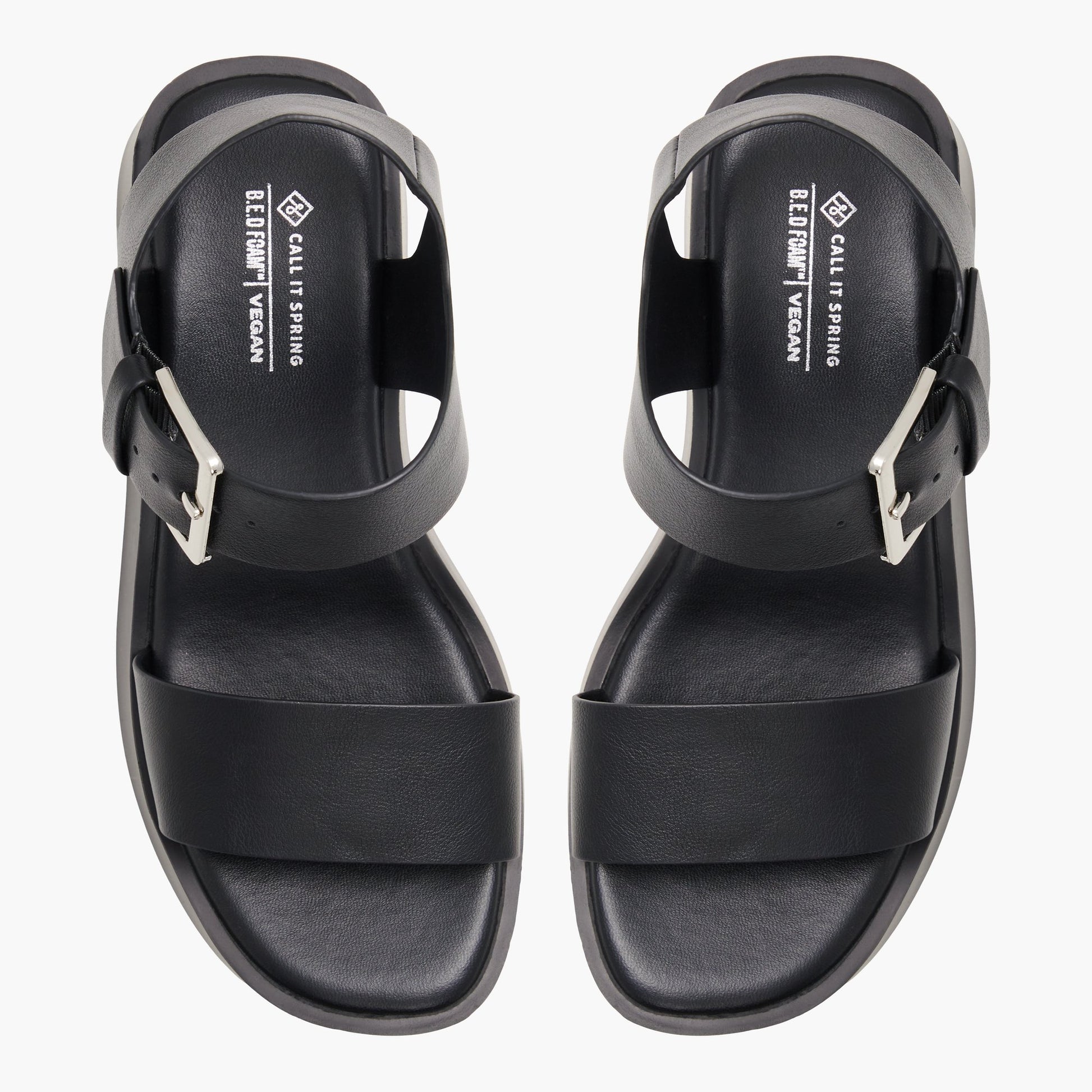 Top-down view of the Open Black Merisa Mid heel platform sandals