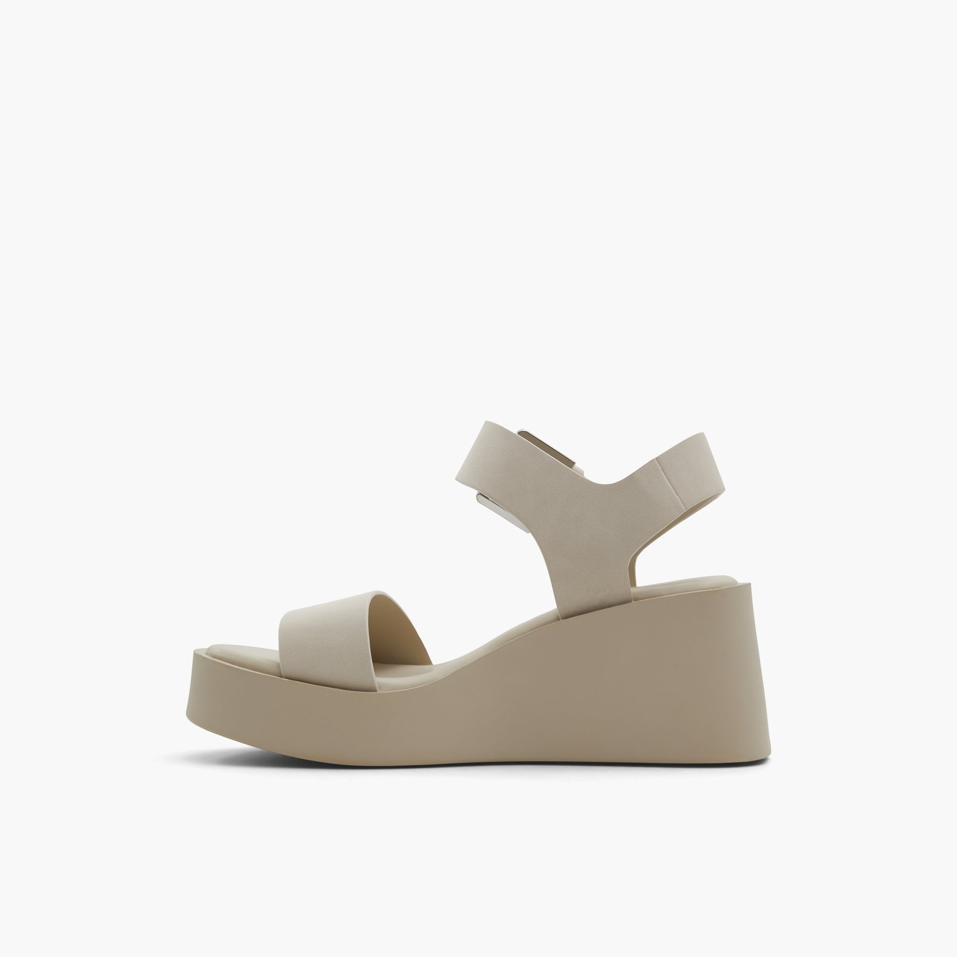 Side view of Light Grey Merisa Mid heel platform sandals