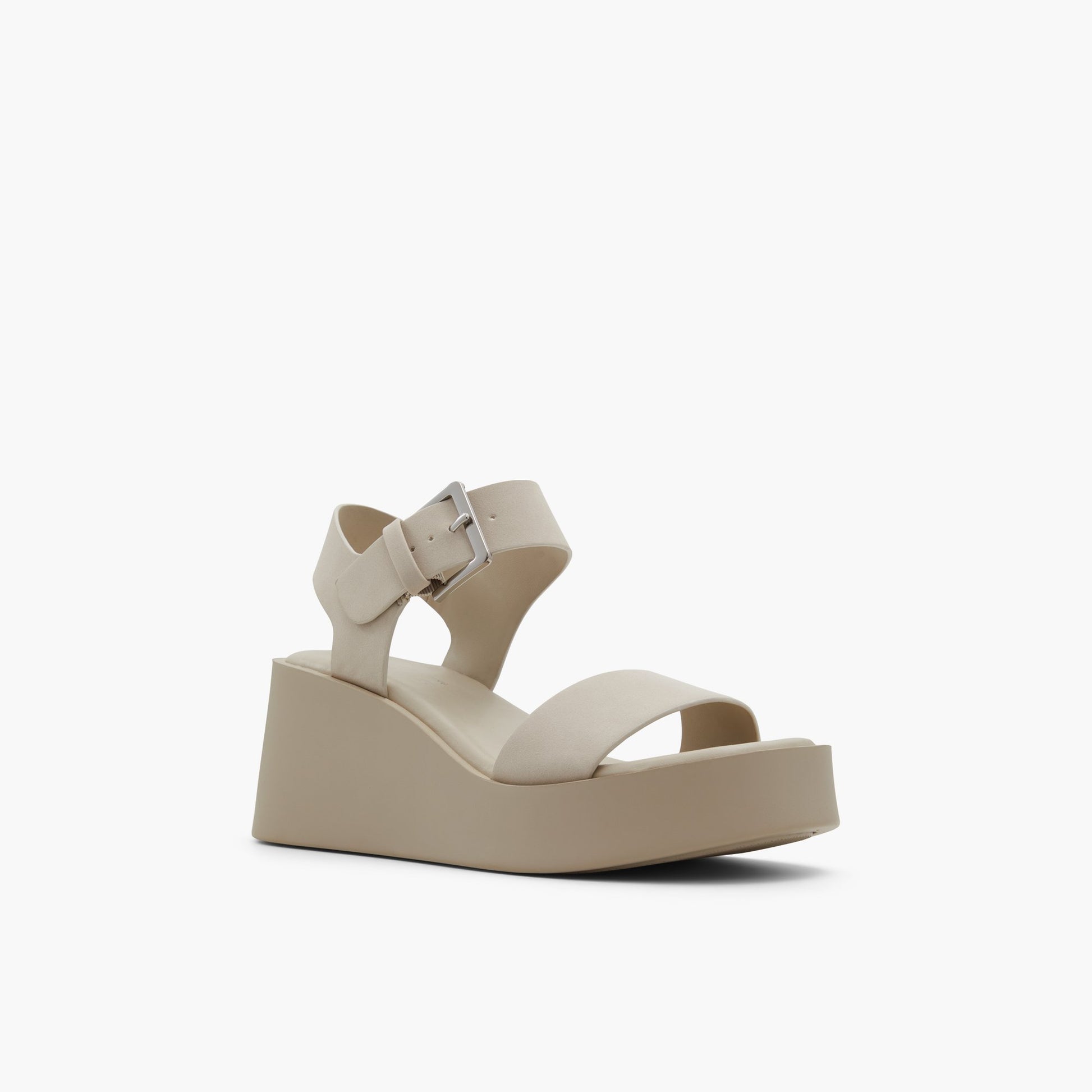 Three-quarter angle of Light Grey Merisa Mid heel platform sandals's front side