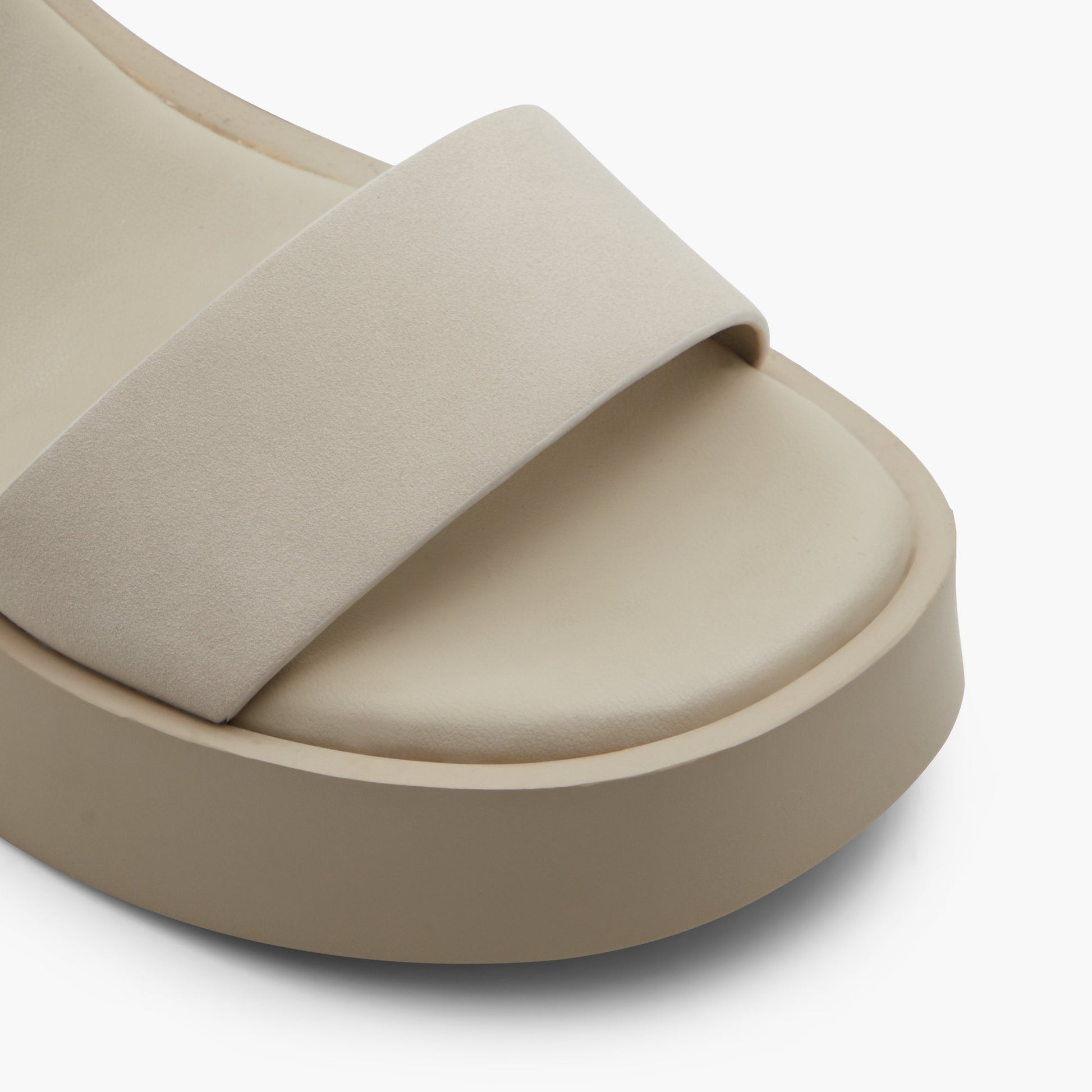Close-up of the Light Grey Merisa Mid heel platform sandals