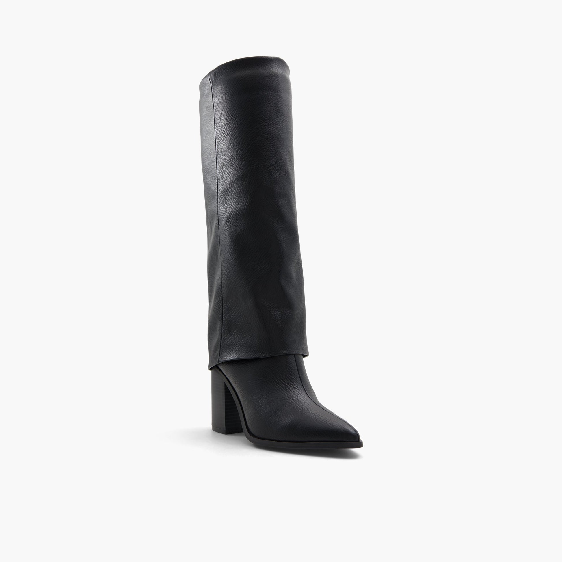 Three-quarter angle of Black Kayden Heeled knee high boots's front side