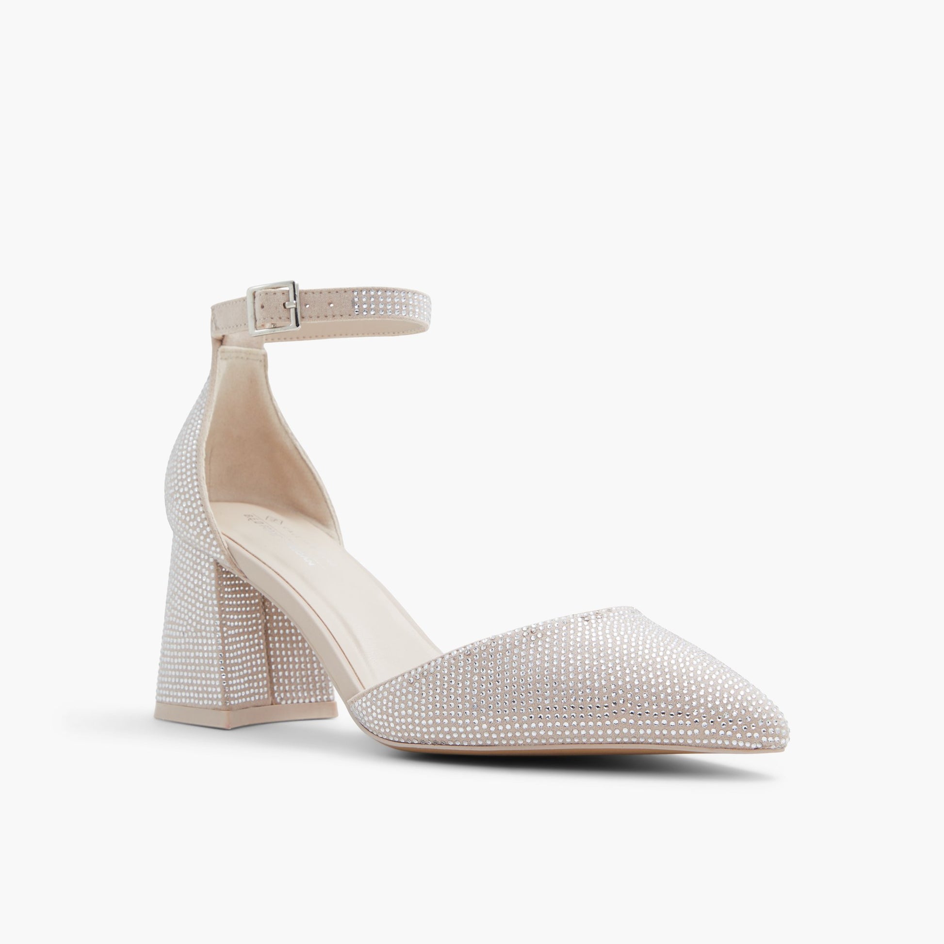 Three-quarter angle of Silver Daliaa Mid heels's front side