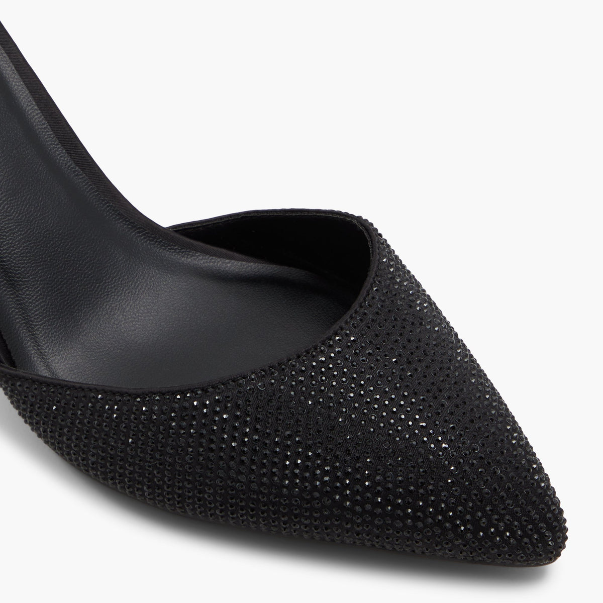 Close-up of the Black Overflow Daliaa Ankle Strap Heels