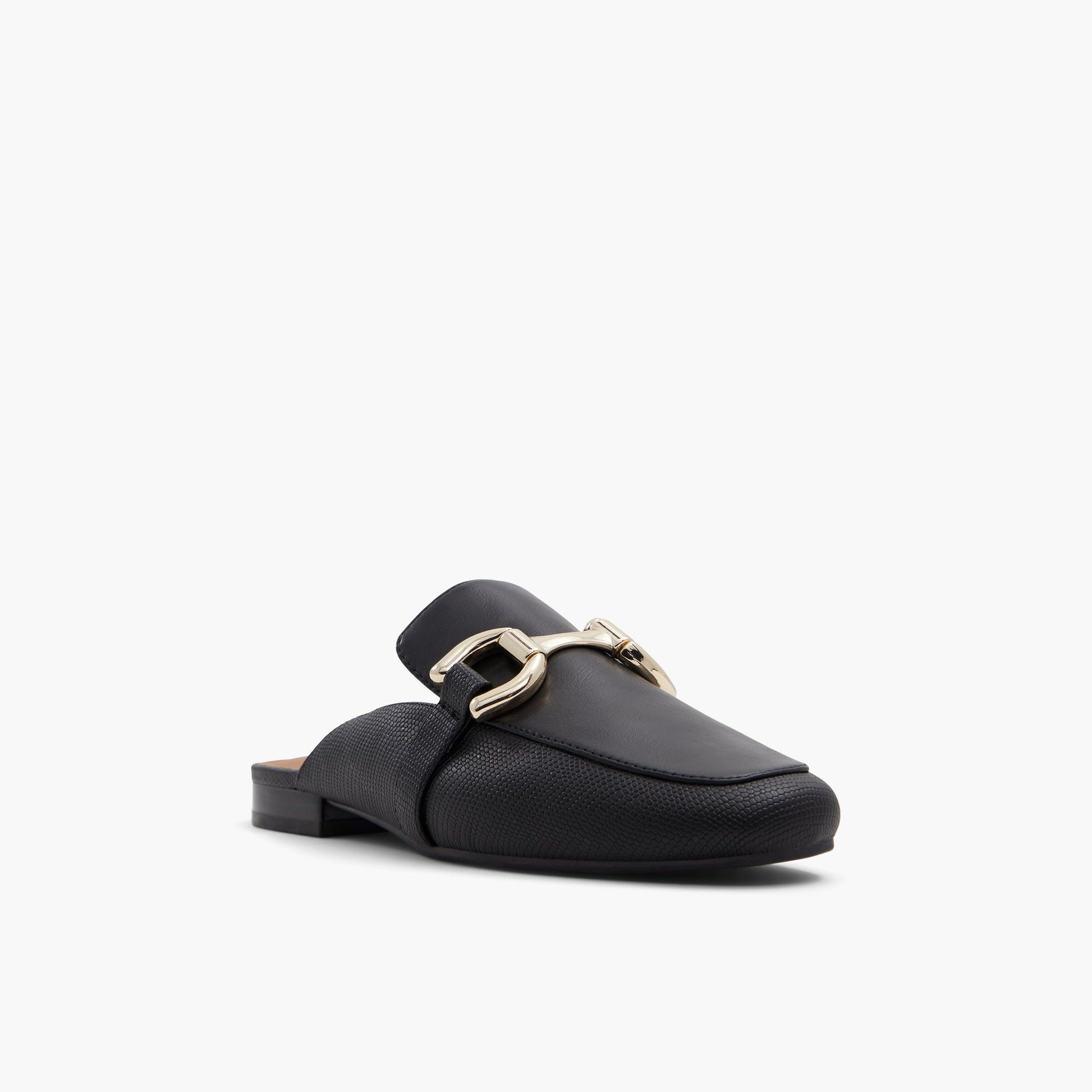 Three-quarter angle of Black Alizee Mules loafers's front side