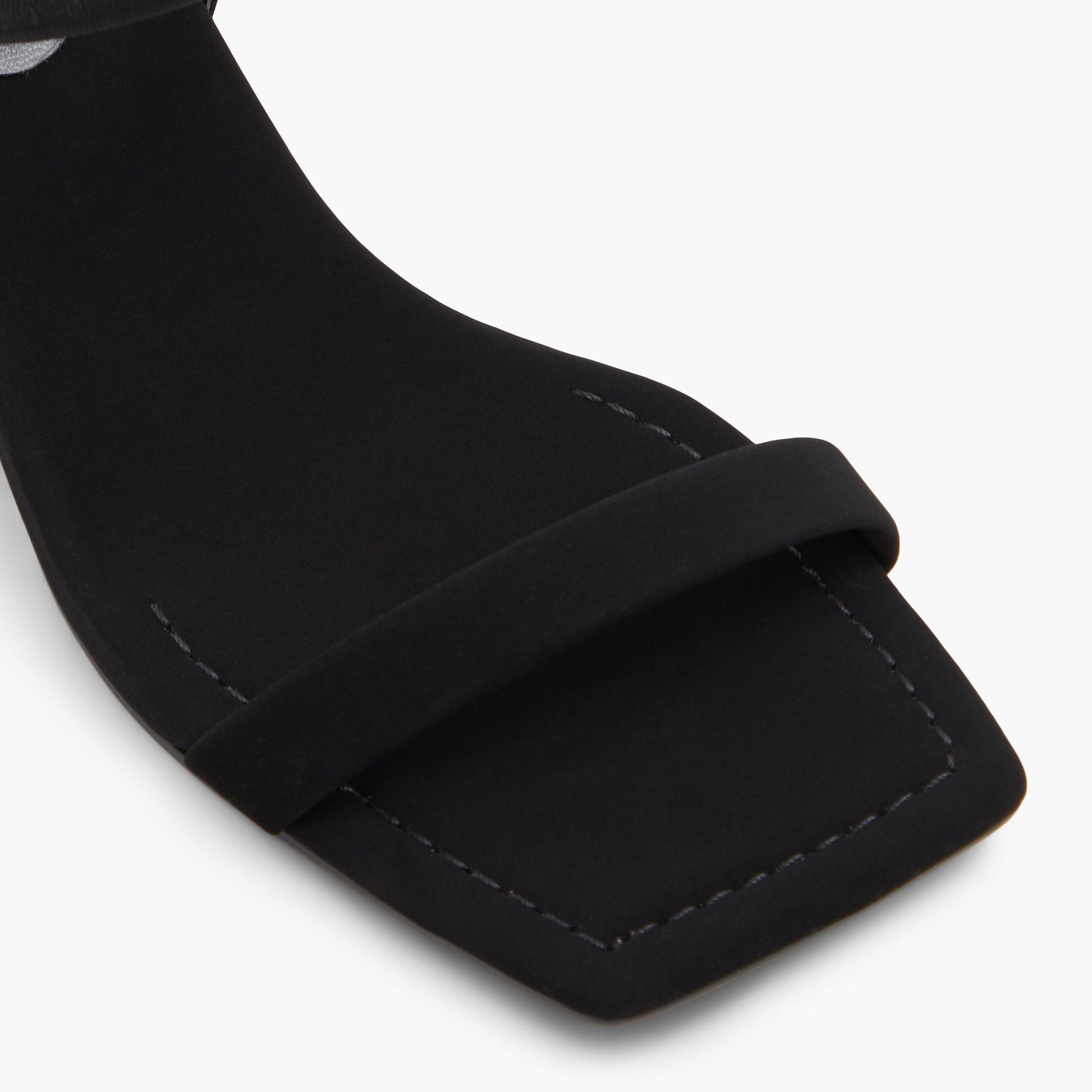 Close-up of the Black Georginaa Block Heeled Sandals