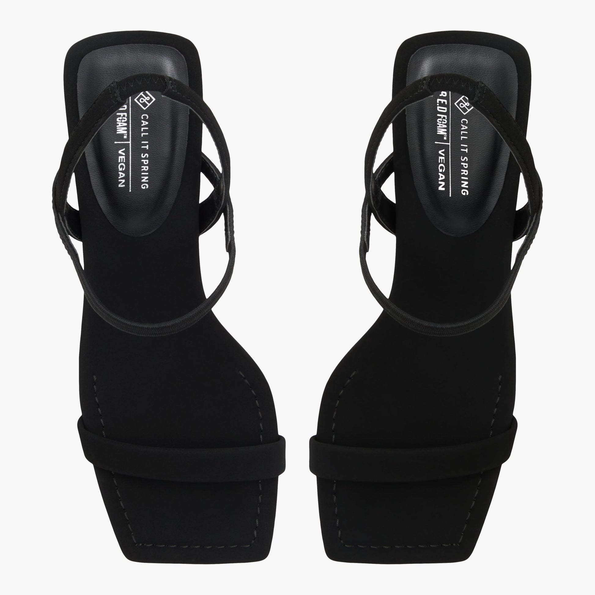 Top-down view of the Black Georginaa Block Heeled Sandals