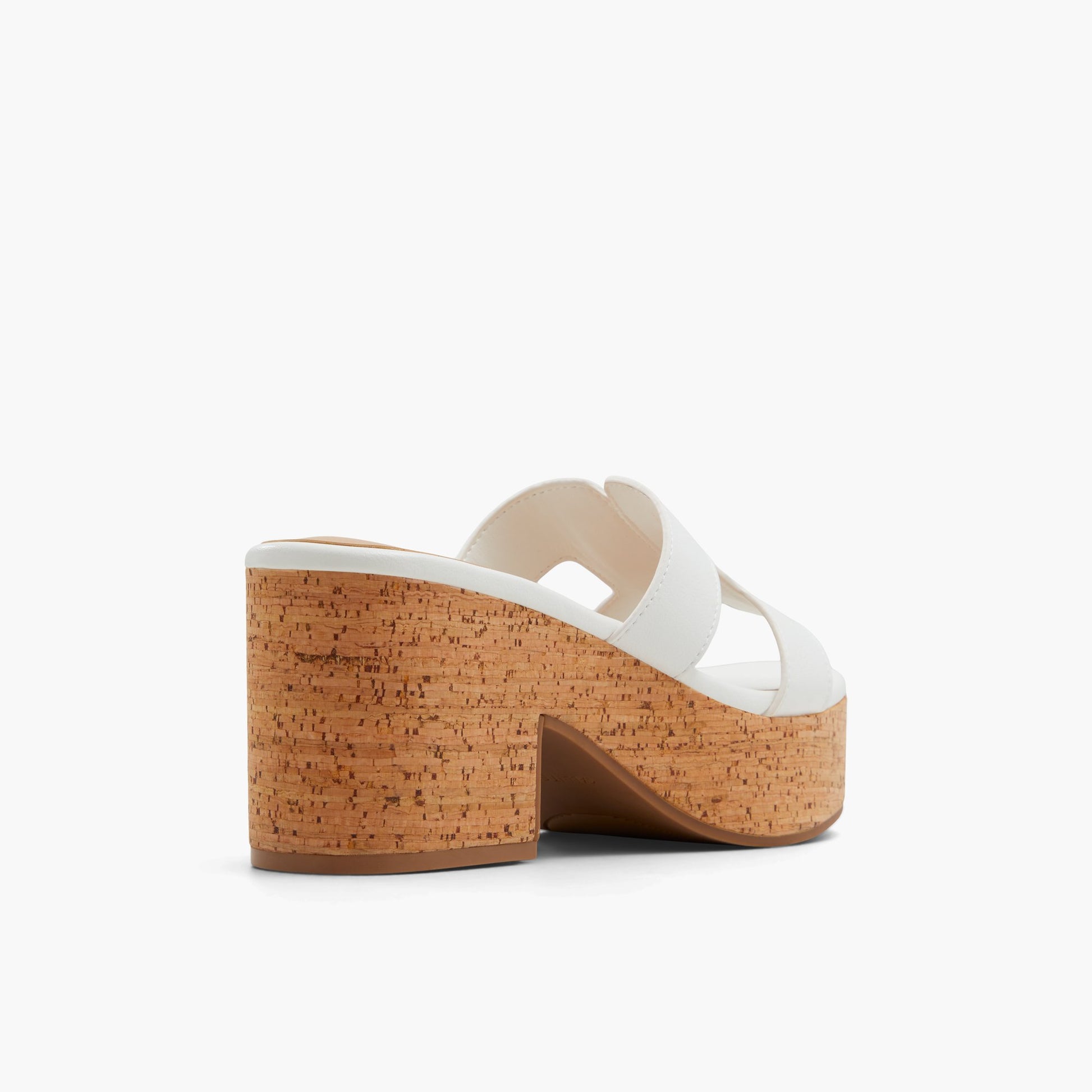 Three-quarter angle of White Halerria High heel platform mule sandals's back side