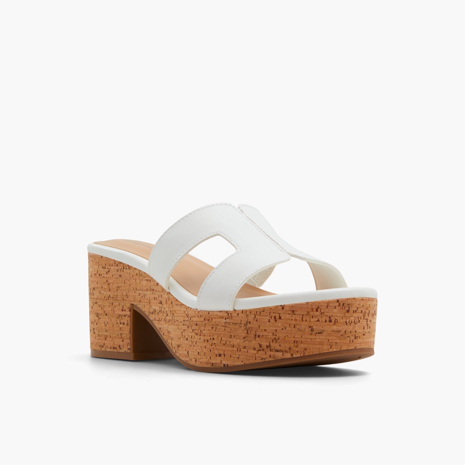 Three-quarter angle of White Halerria High heel platform mule sandals's front side