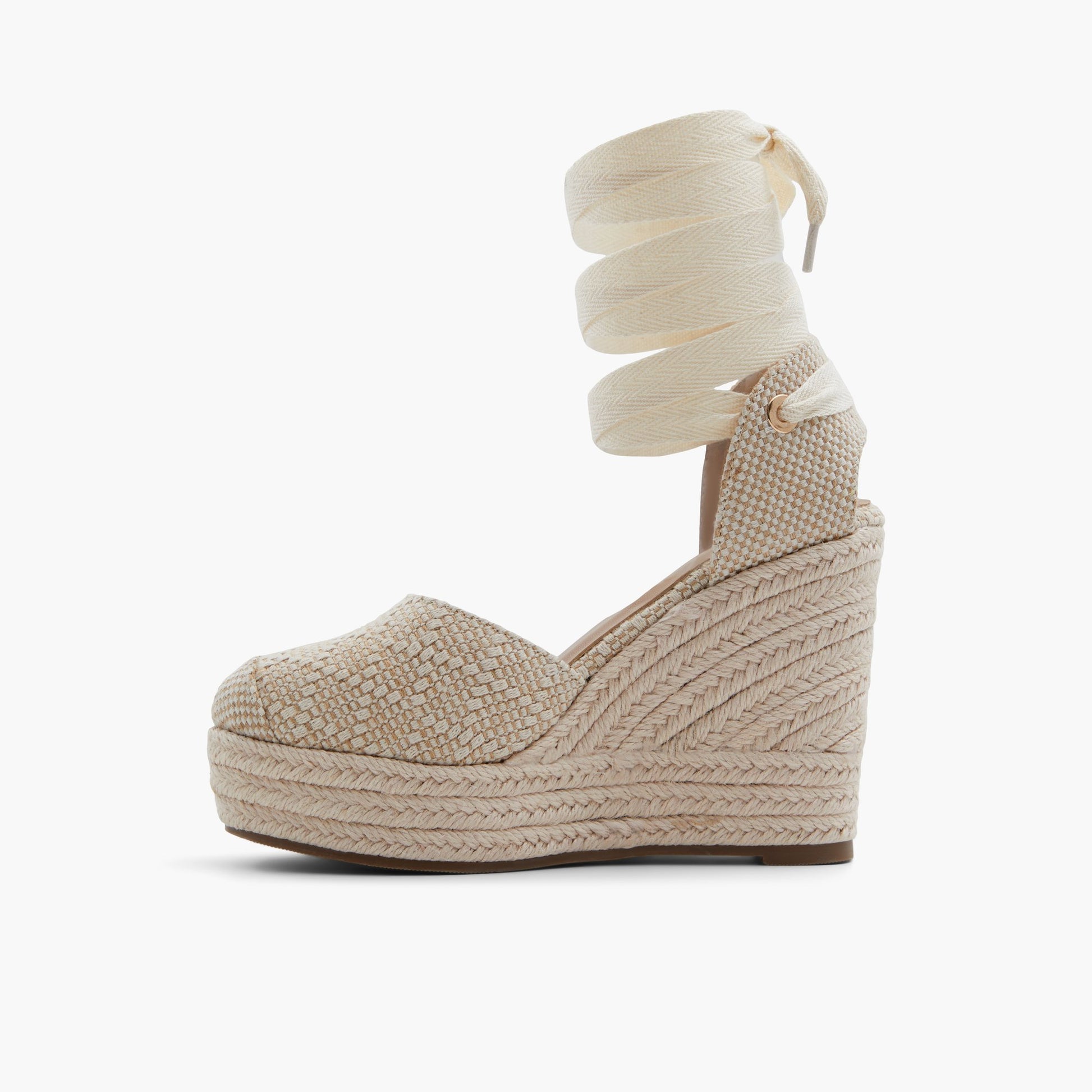 Side view of Open Natural Goldiie High heel platform pumps