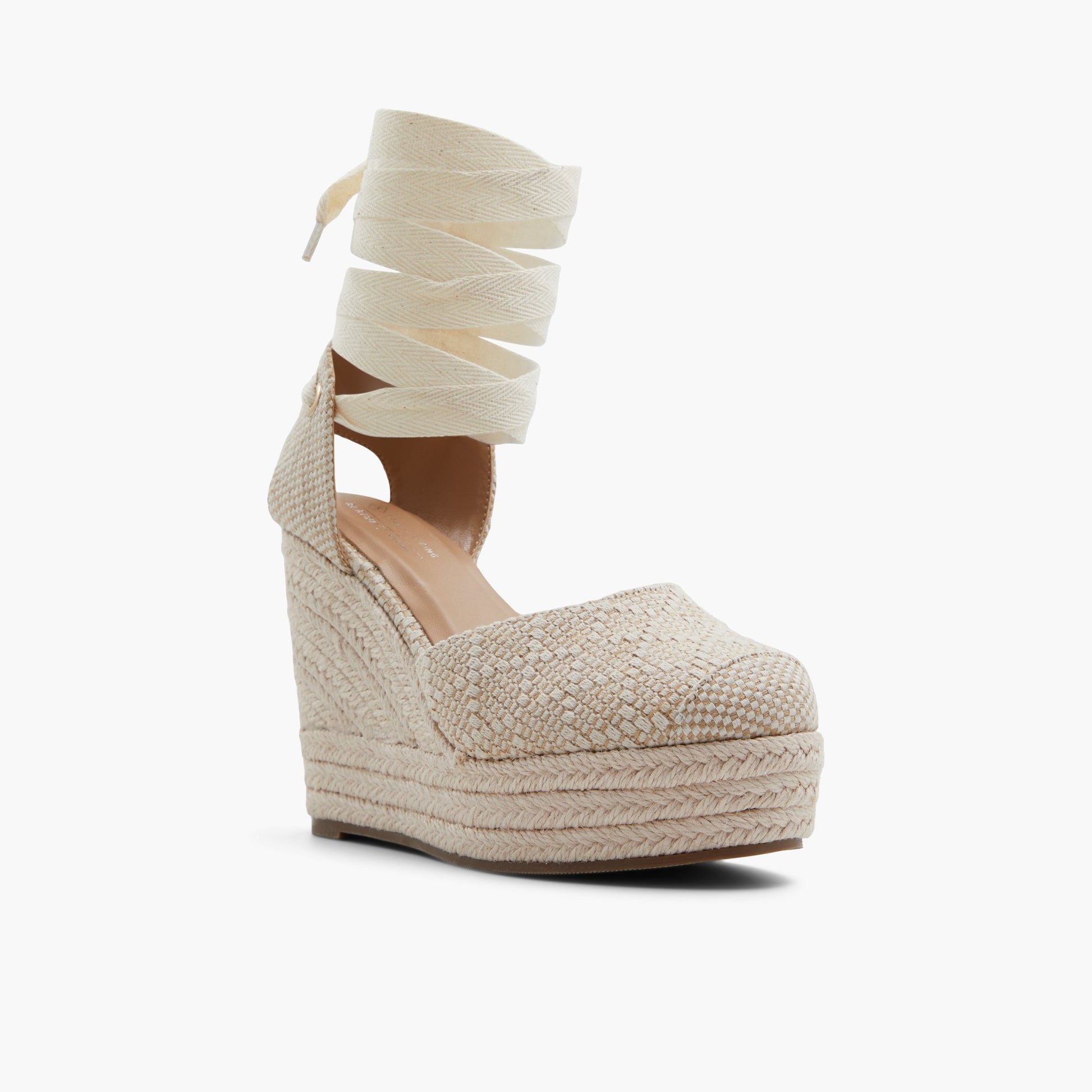 Three-quarter angle of Open Natural Goldiie High heel platform pumps's front side