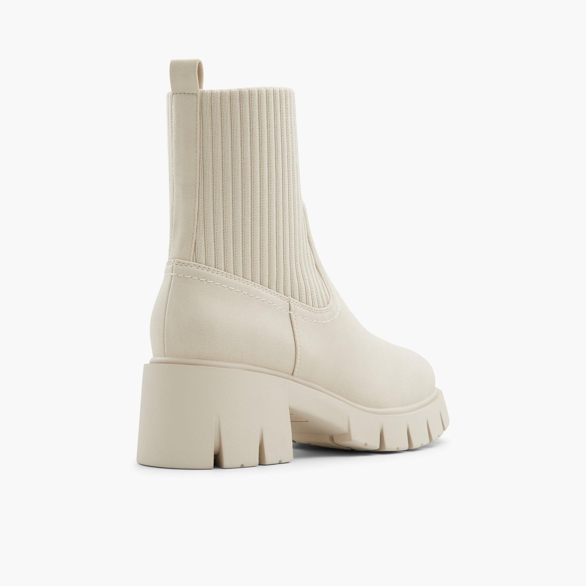 Three-quarter angle of Light Grey Ashanti Mid-calf chunky chelsea boots's back side