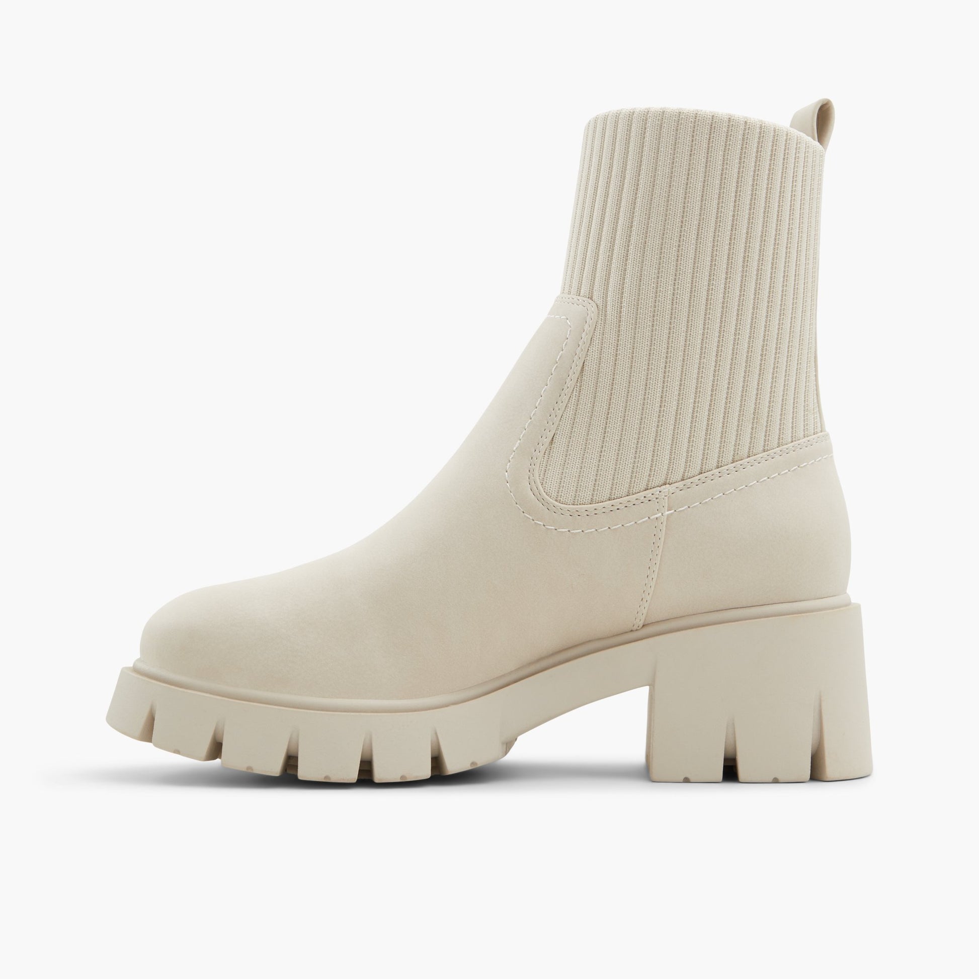 Side view of Light Grey Ashanti Mid-calf chunky chelsea boots