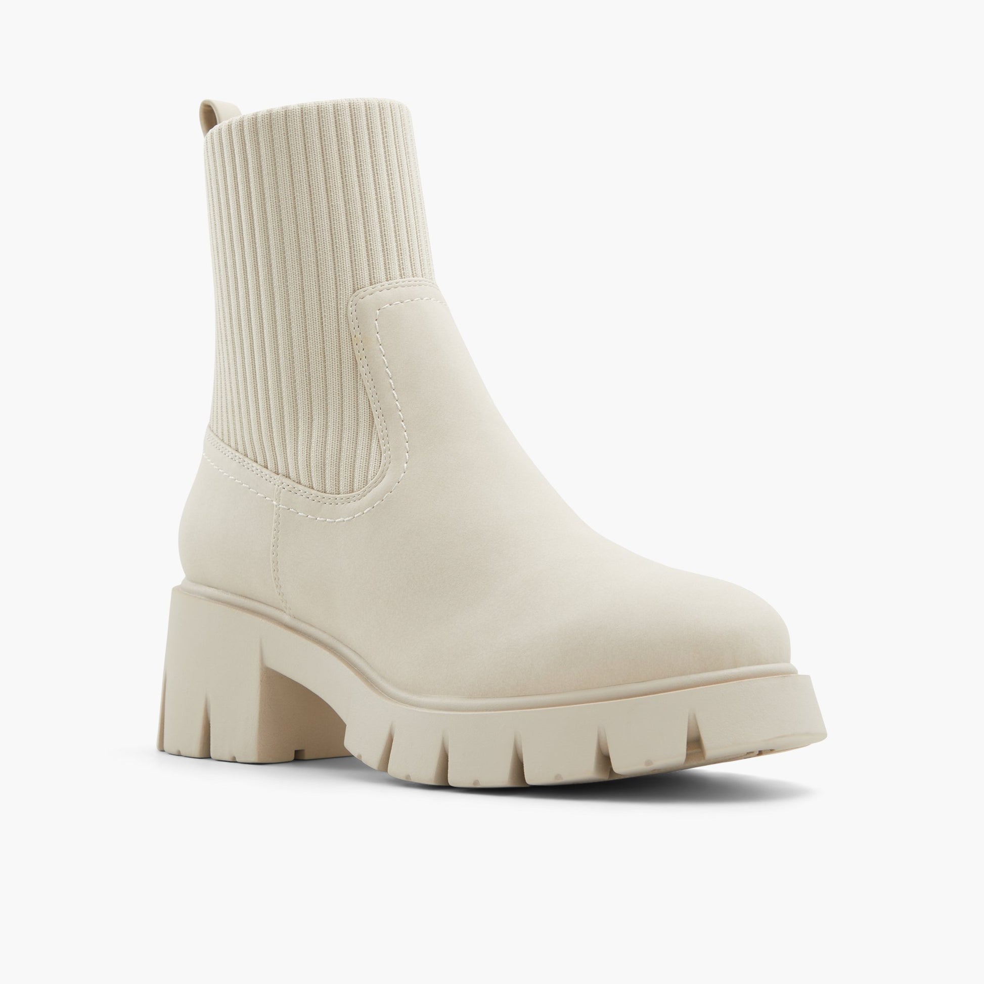 Three-quarter angle of Light Grey Ashanti Mid-calf chunky chelsea boots's front side