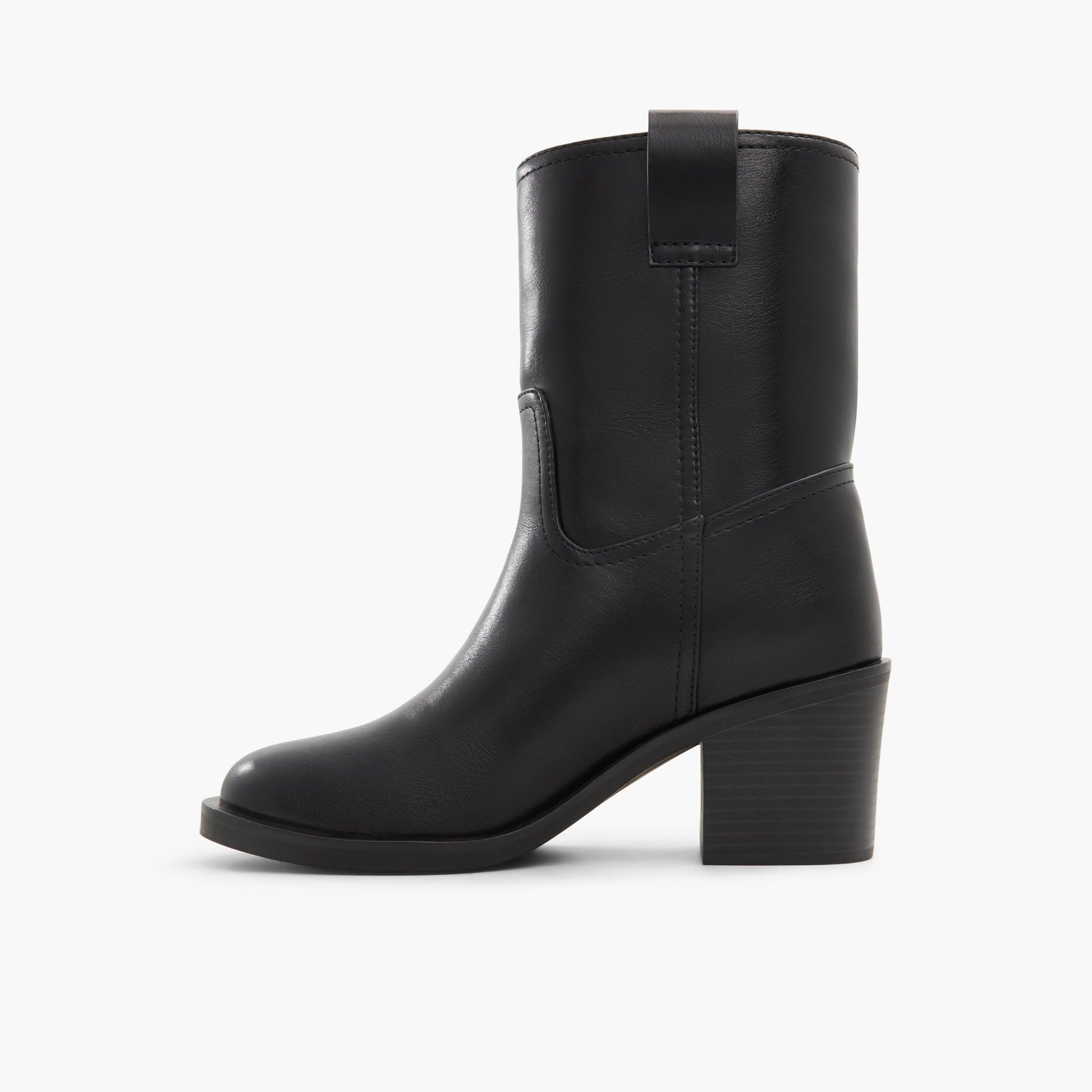 Side view of Black Maxyne Block Heel Ankle Boots