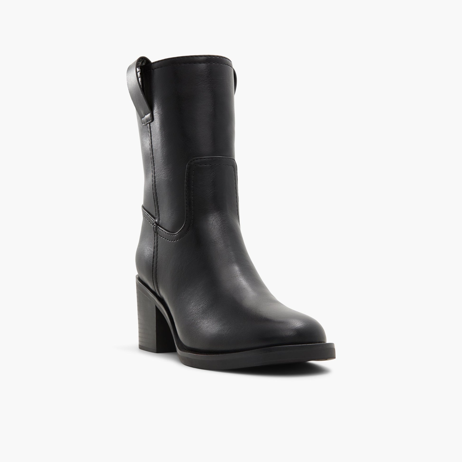 Three-quarter angle of Black Maxyne Block Heel Ankle Boots's front side