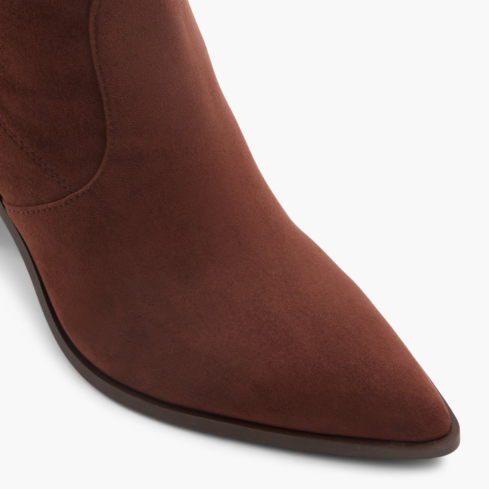 Close-up of the Dark Brown Johannah Block Heel Ankle Boots