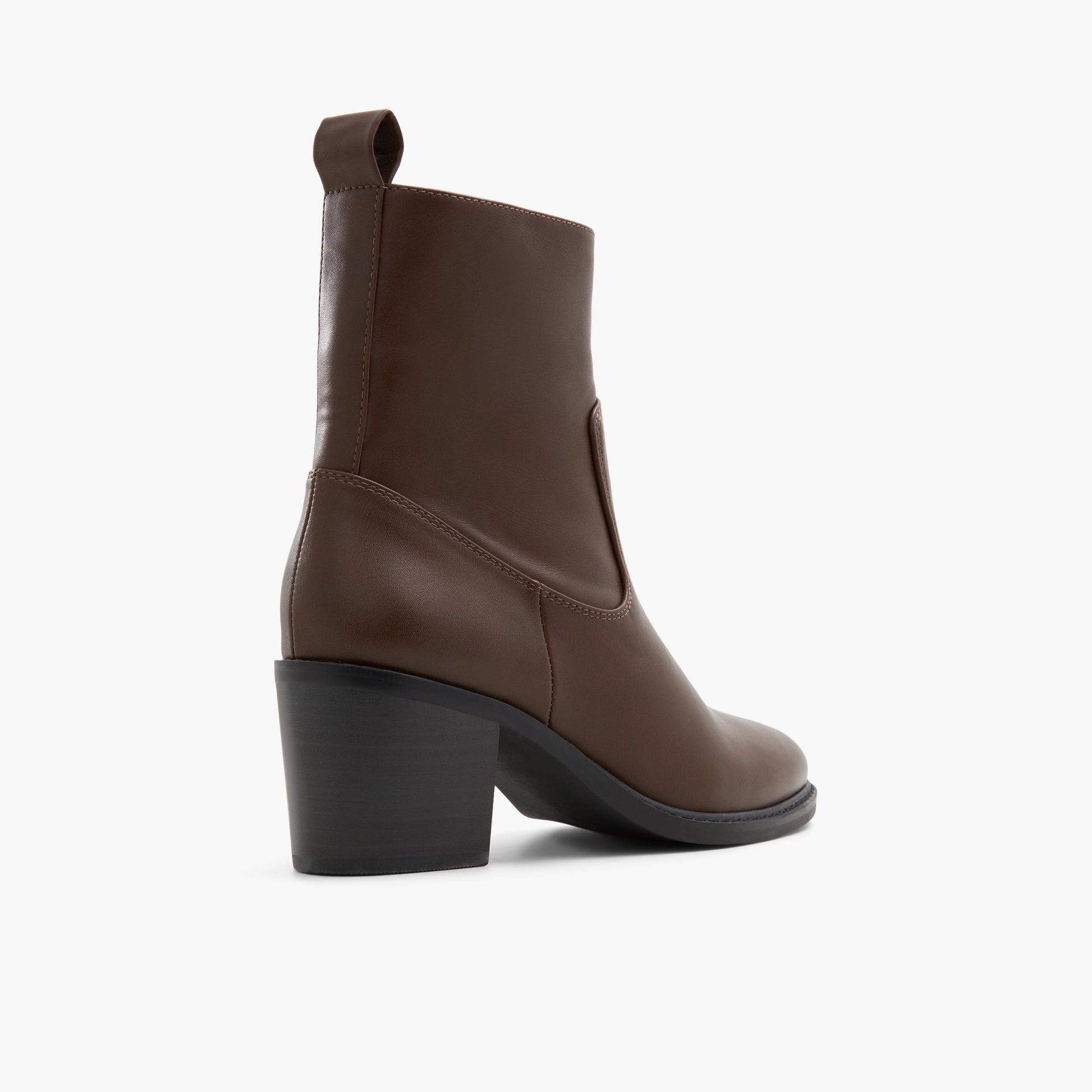 Three-quarter angle of Brown Katt Block Heel Ankle Boots's back side