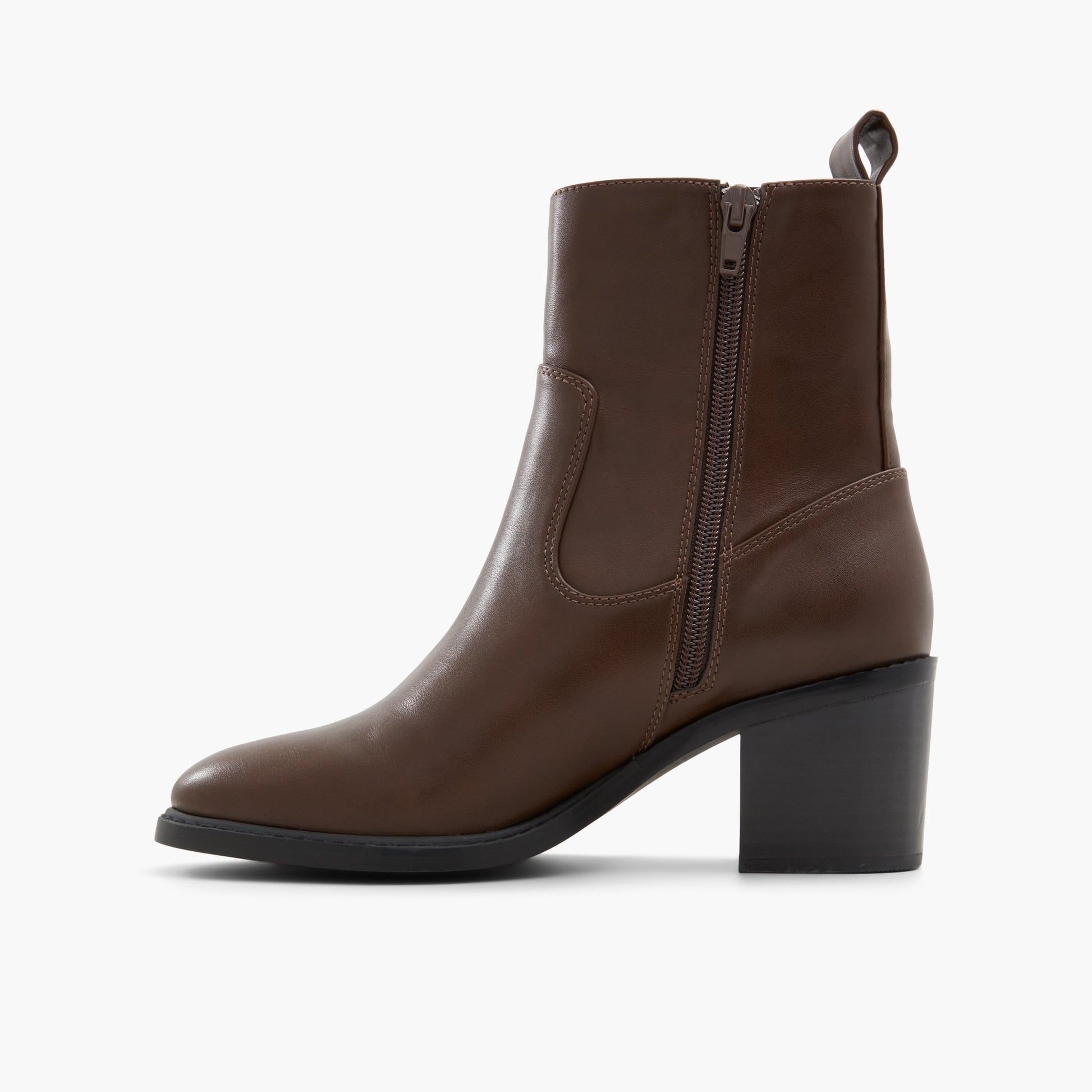 Side view of Brown Katt Block Heel Ankle Boots