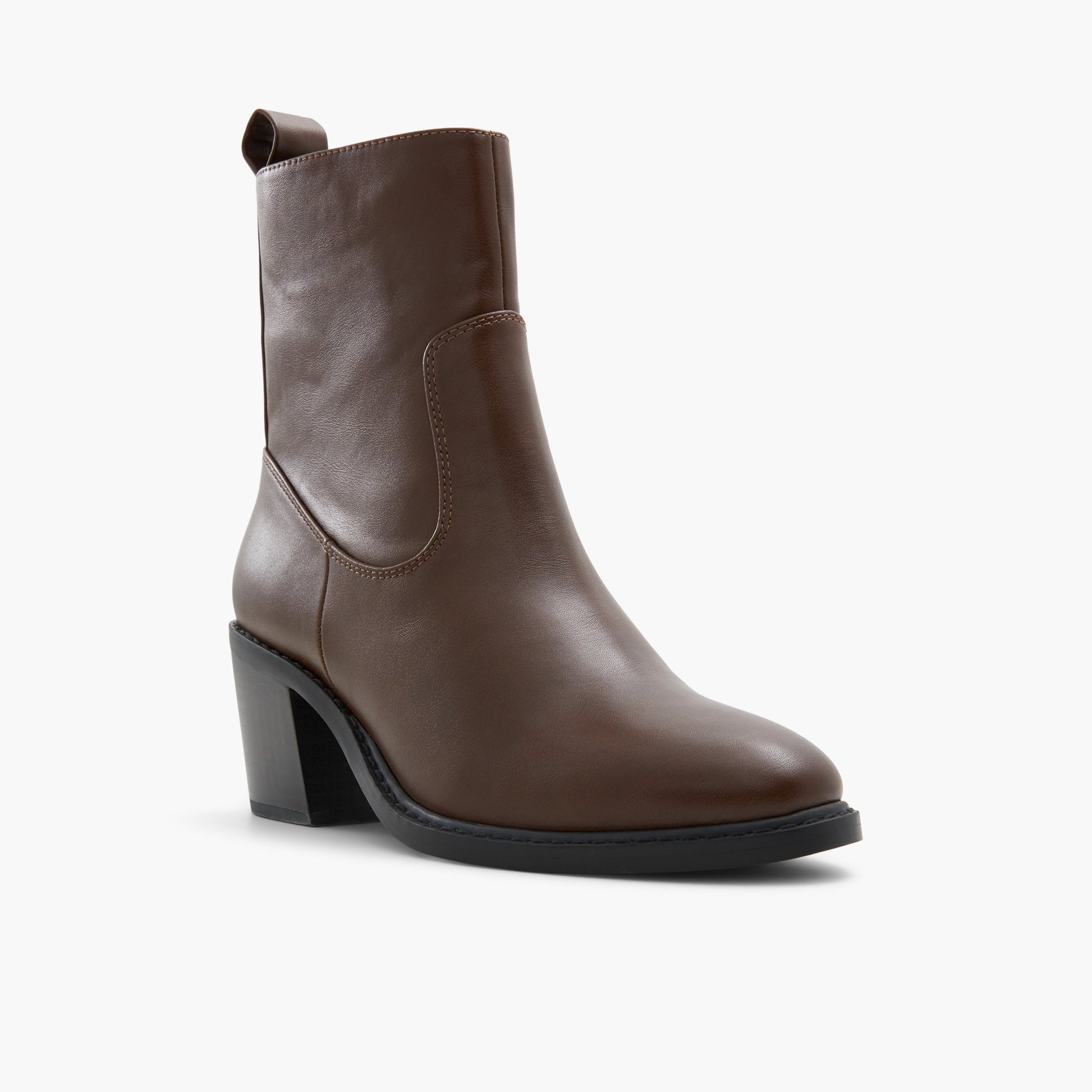 Three-quarter angle of Brown Katt Block Heel Ankle Boots's front side