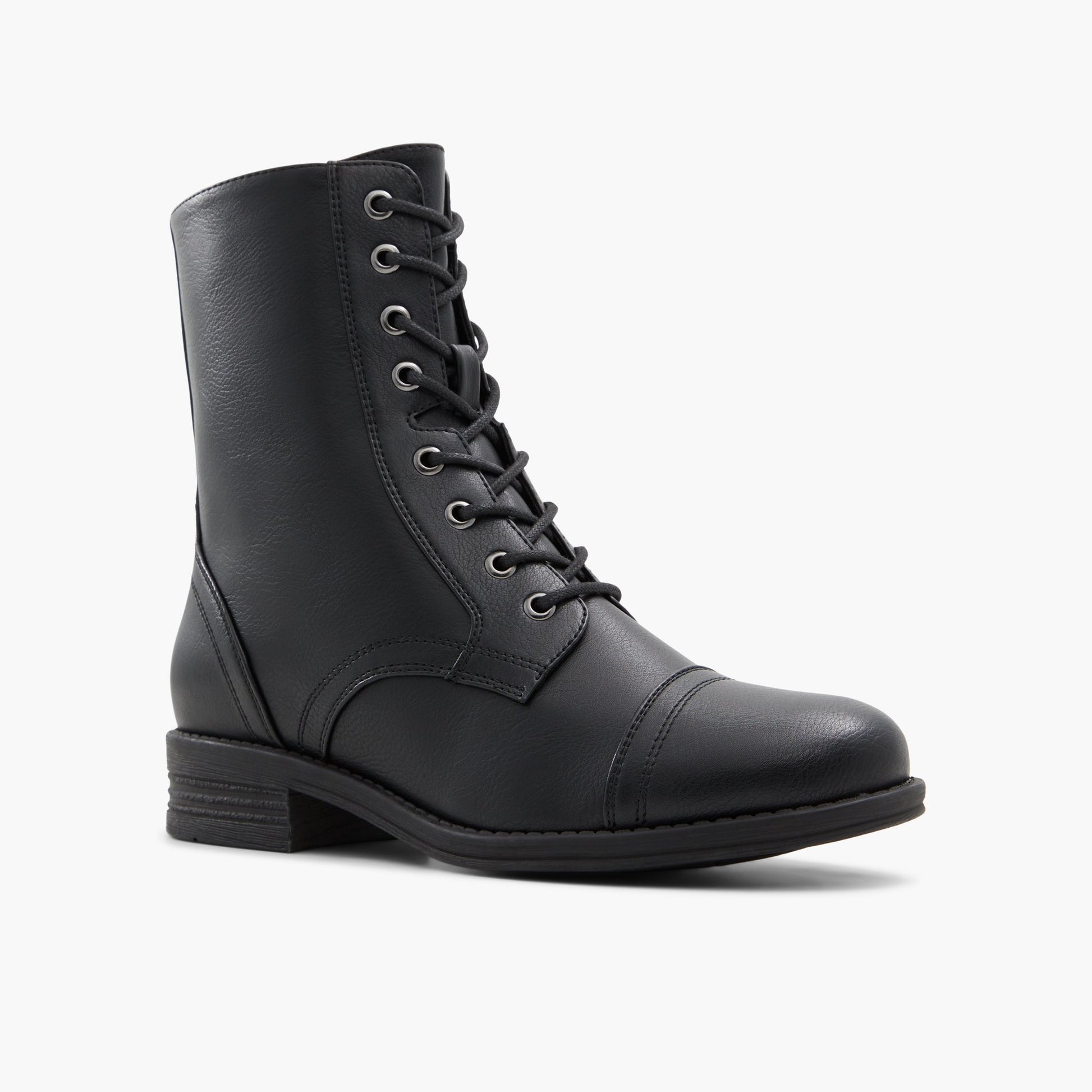 Three-quarter angle of Black Wynonah Chunky Combat Boots's front side