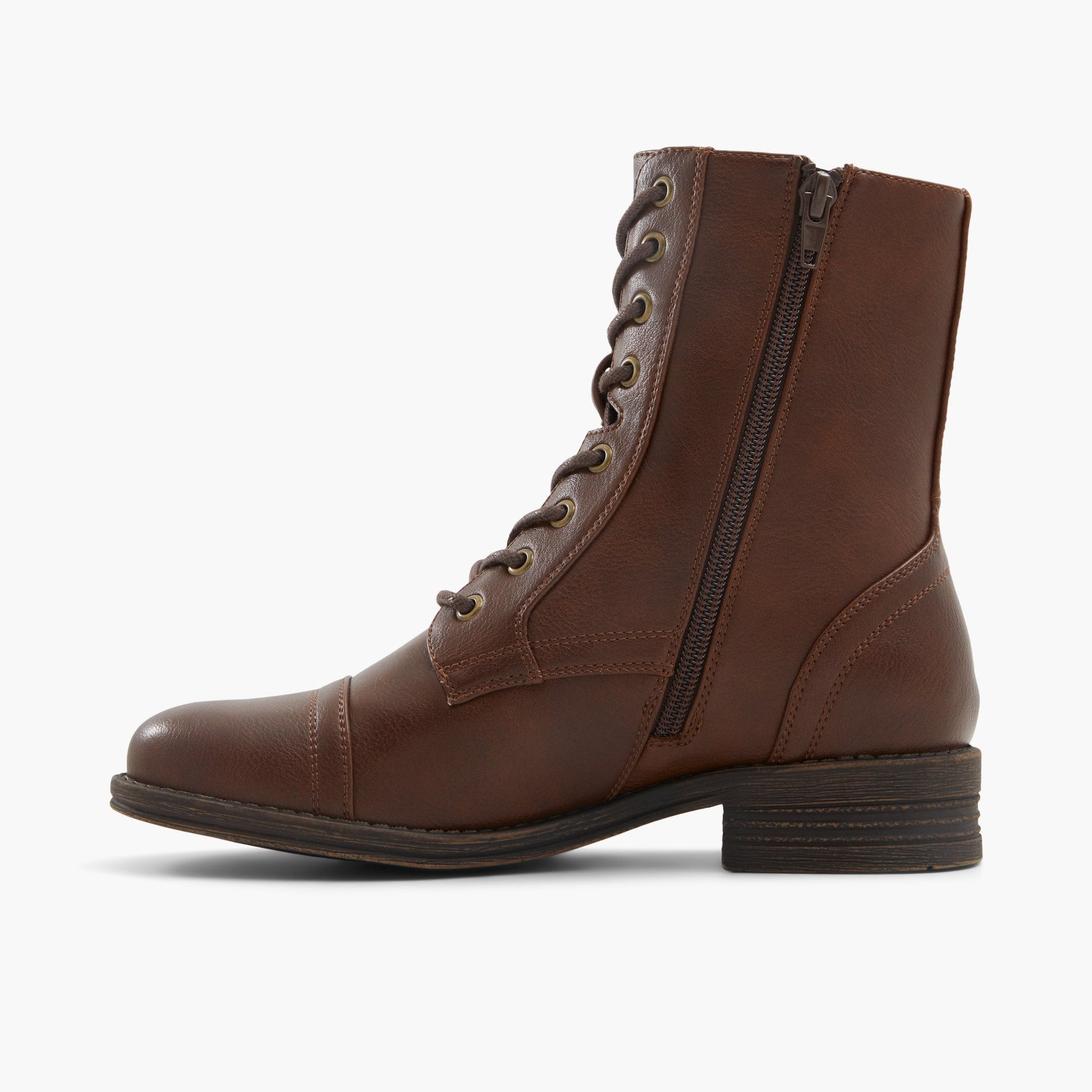 Side view of Brown Wynonah Chunky Combat Boots