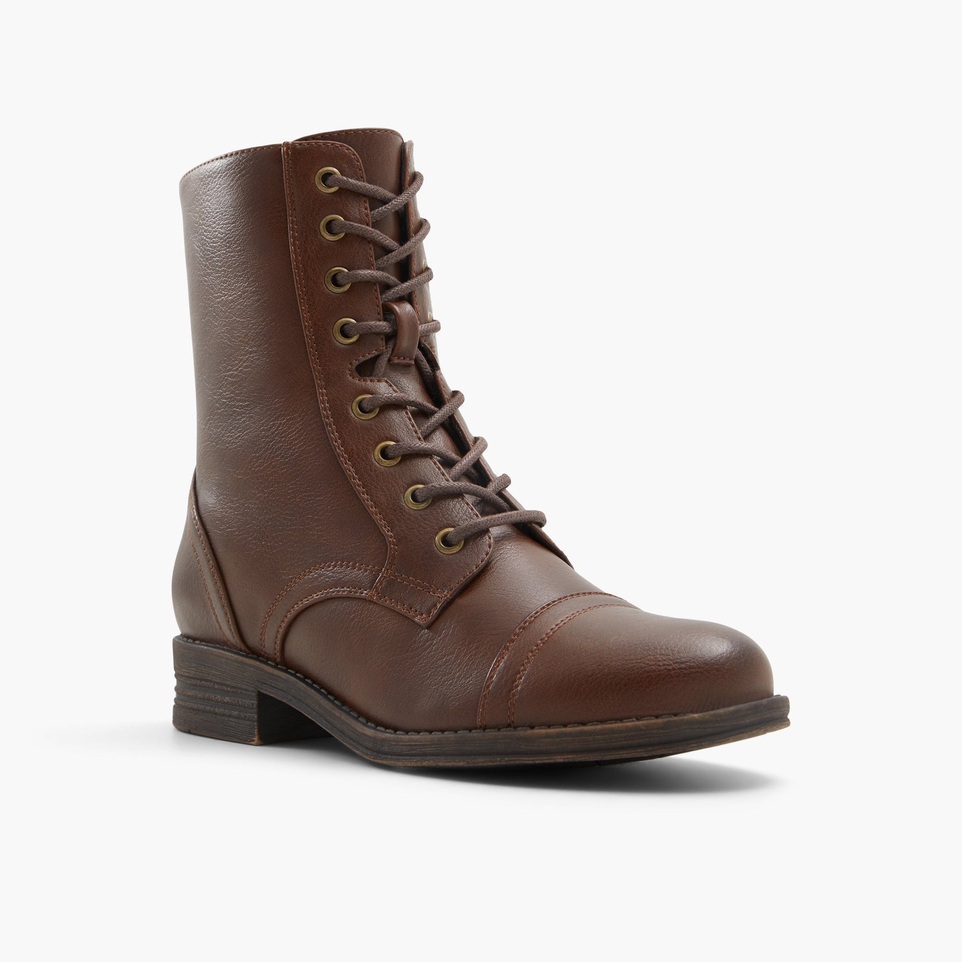 Three-quarter angle of Brown Wynonah Chunky Combat Boots's front side