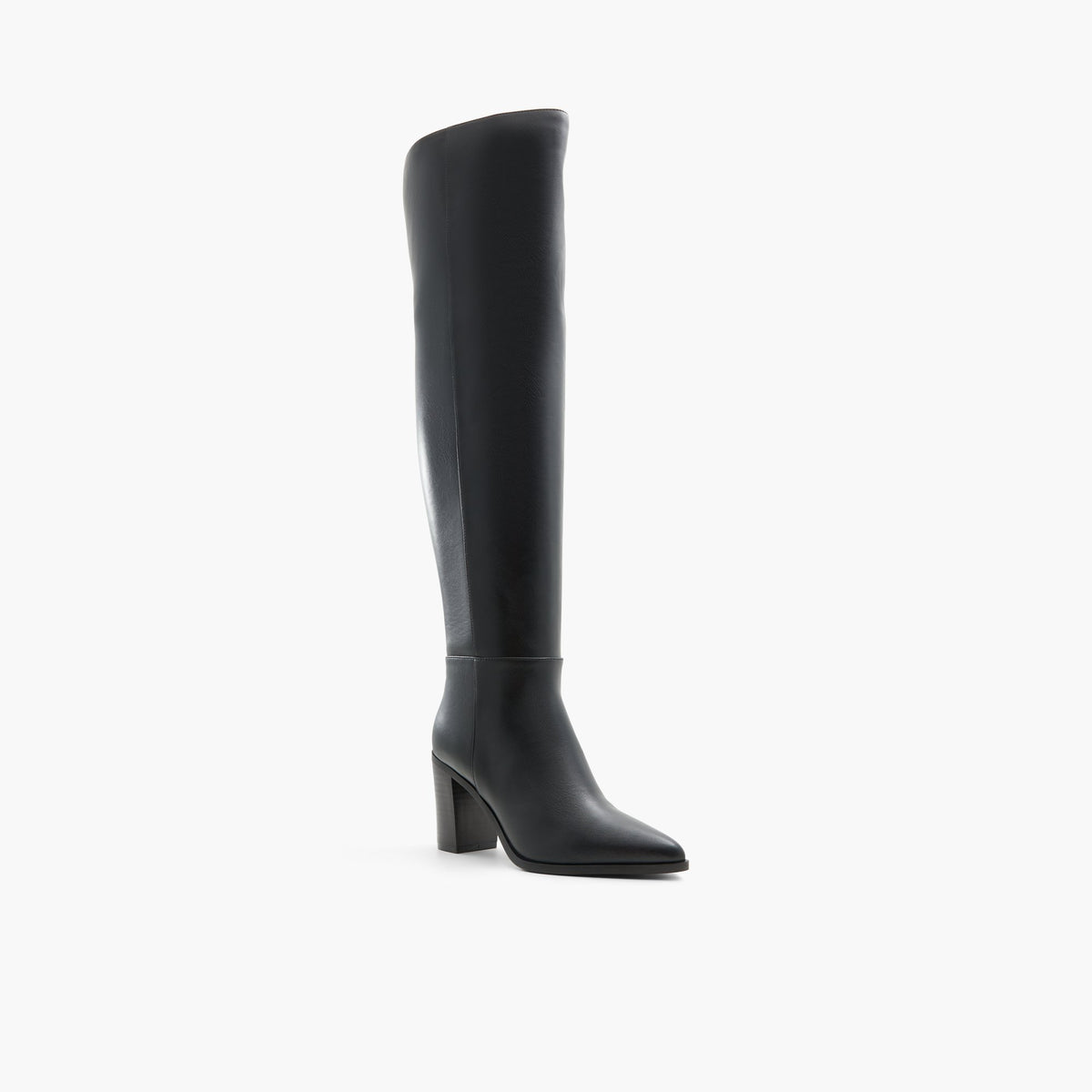 Three-quarter angle of Black Caralina Over The Knee Boots's front side