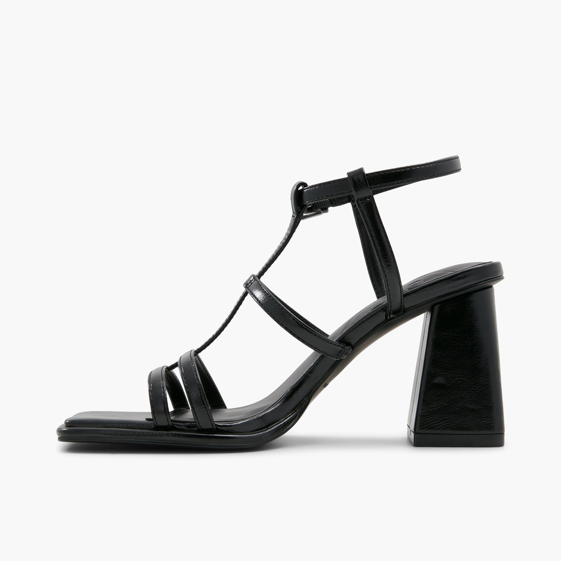 Side view of Black Aurellia Strappy Block Heeled Sandals