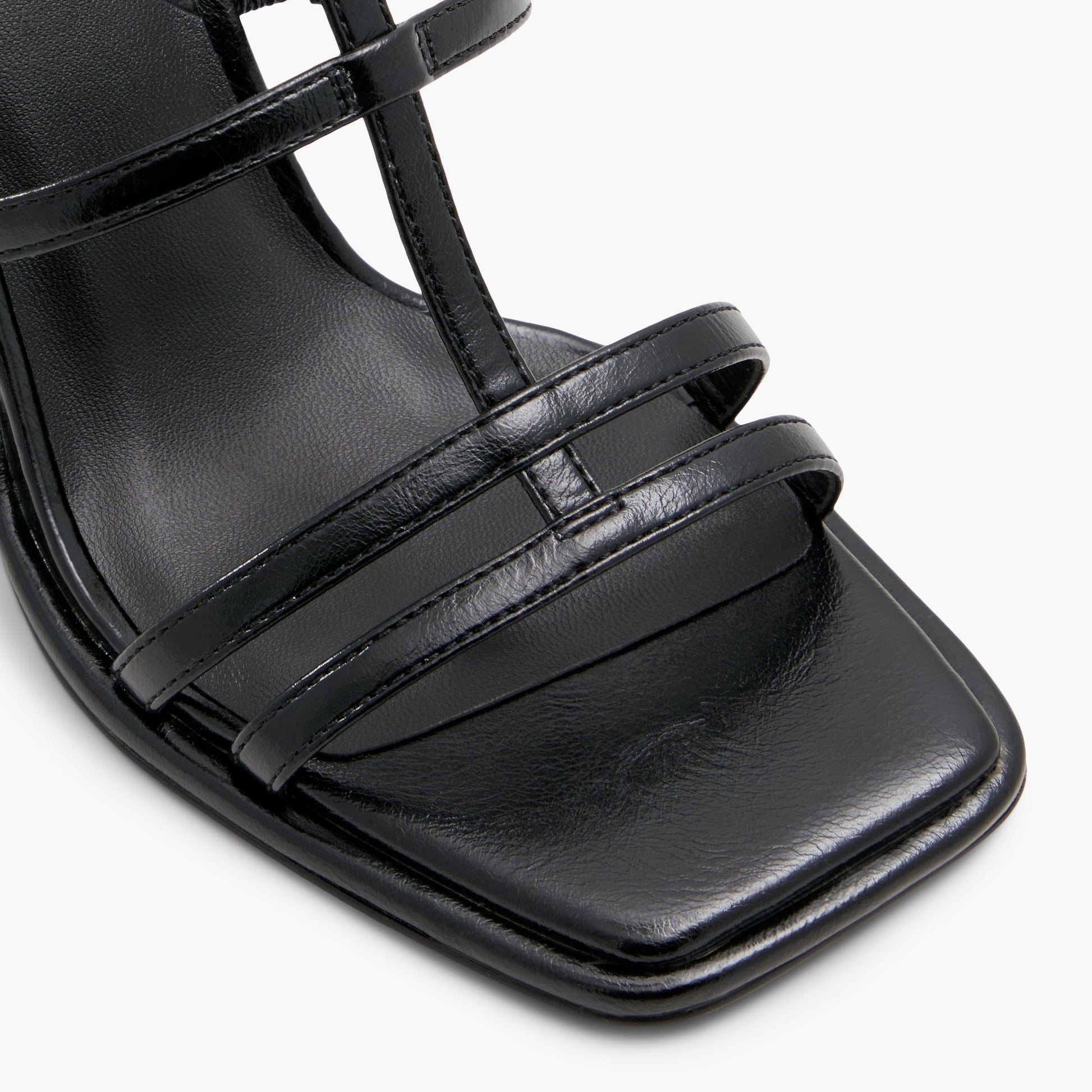Close-up of the Black Aurellia Strappy Block Heeled Sandals