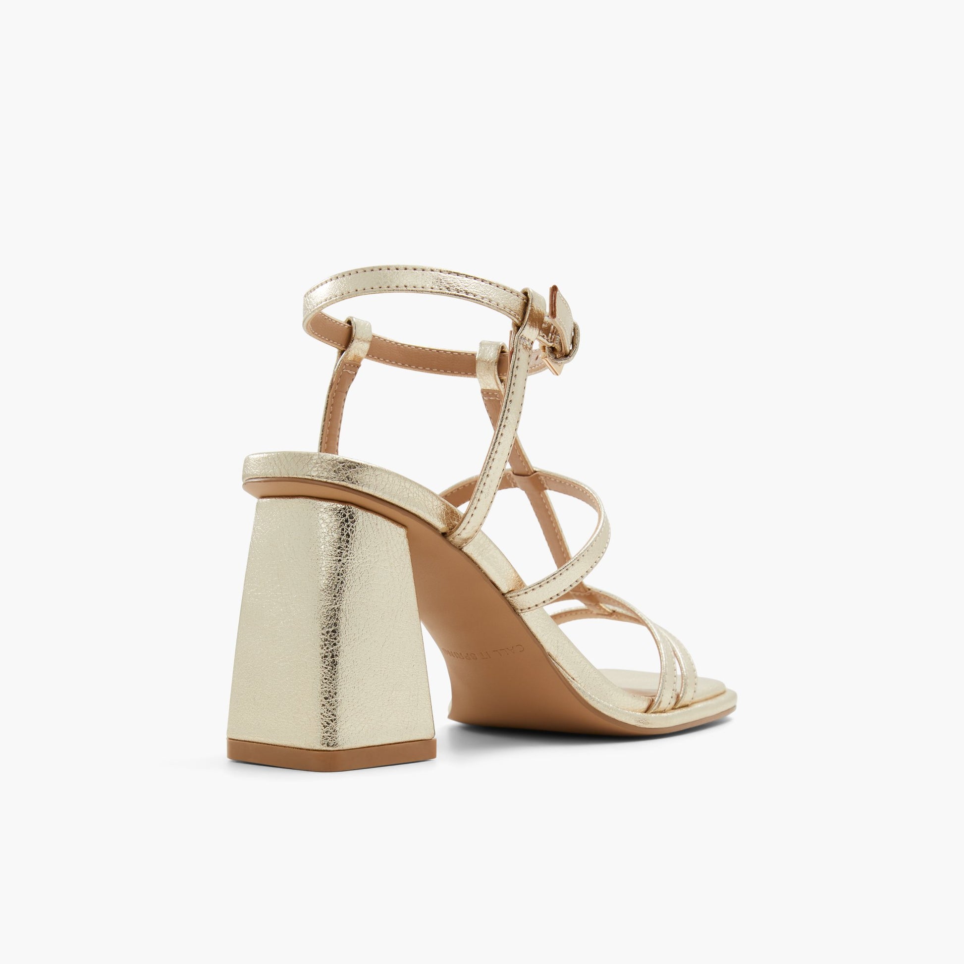 Three-quarter angle of Gold Aurellia Strappy Block Heeled Sandals's back side