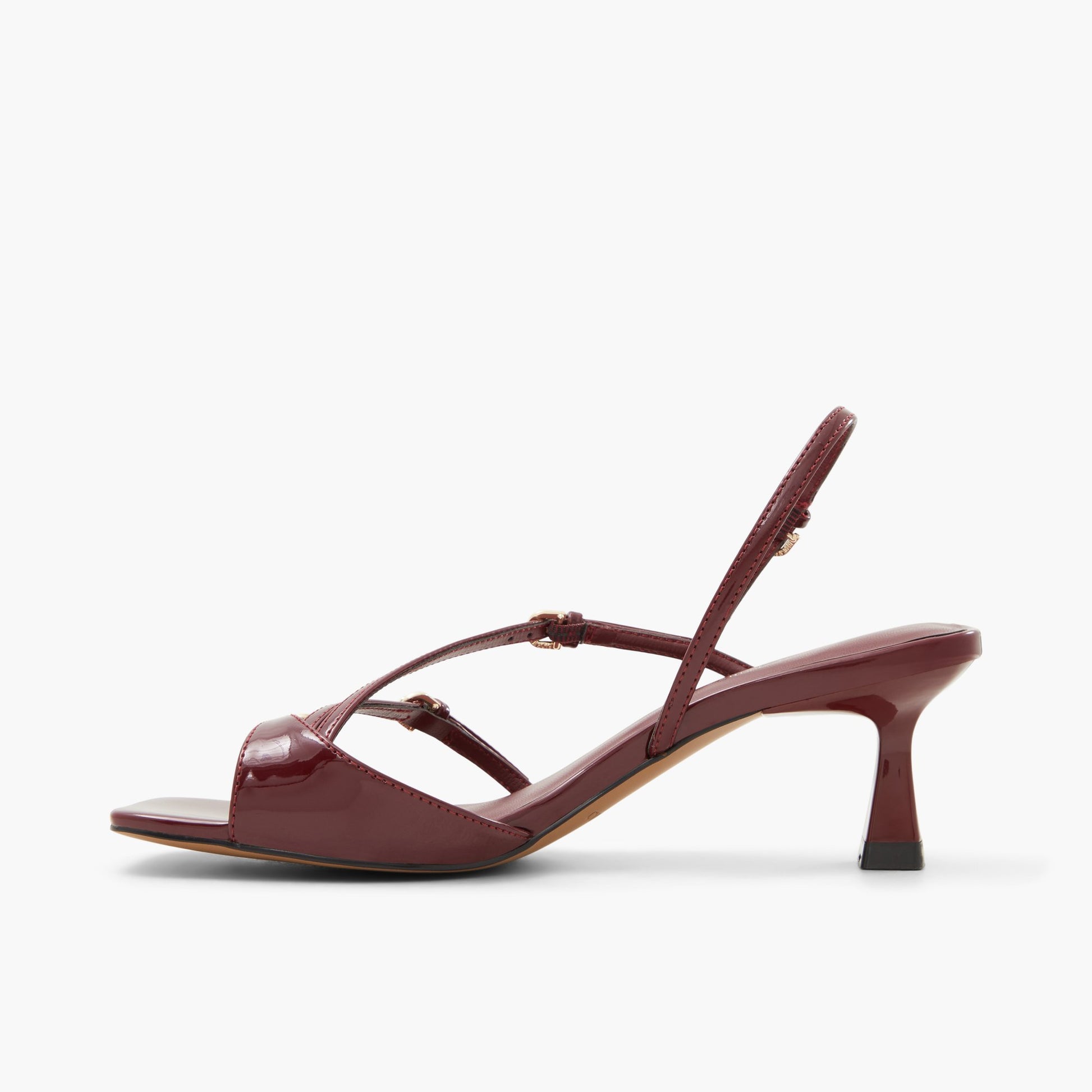 Test FR:Side view of Bordo Dianah Strappy Kitten Heeled Sandals