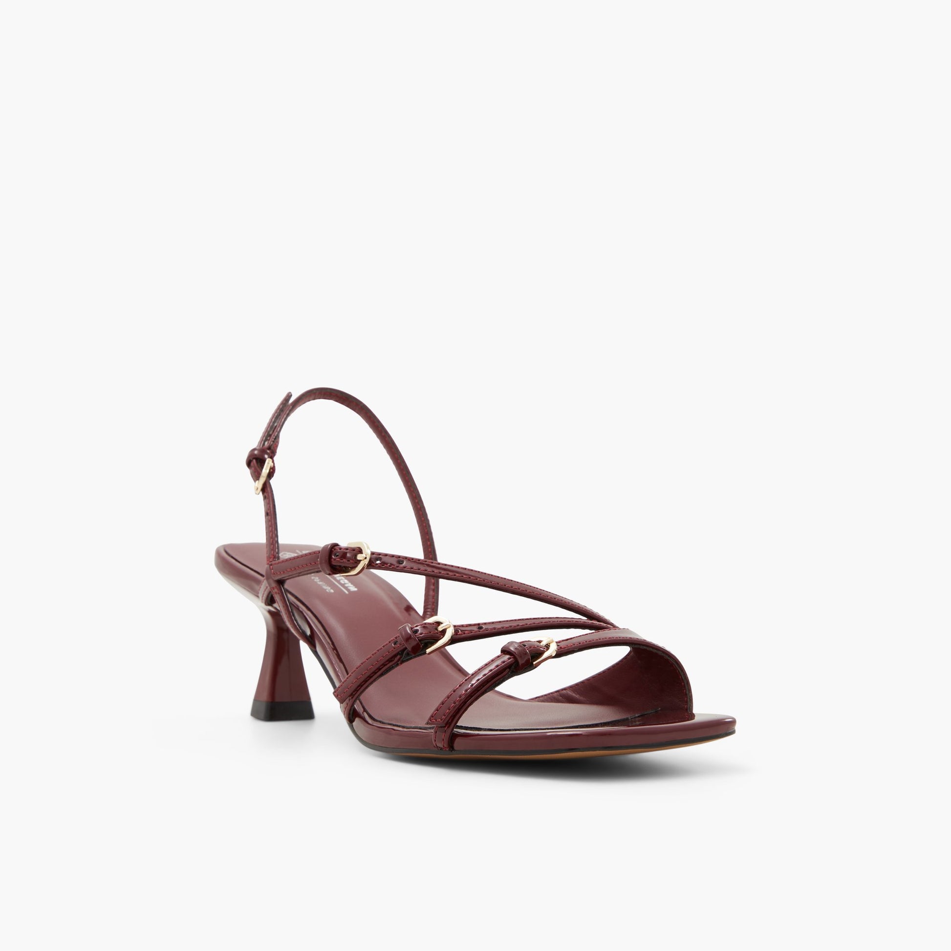 Test FR:Three-quarter angle of Bordo Dianah Strappy Kitten Heeled Sandals's front side