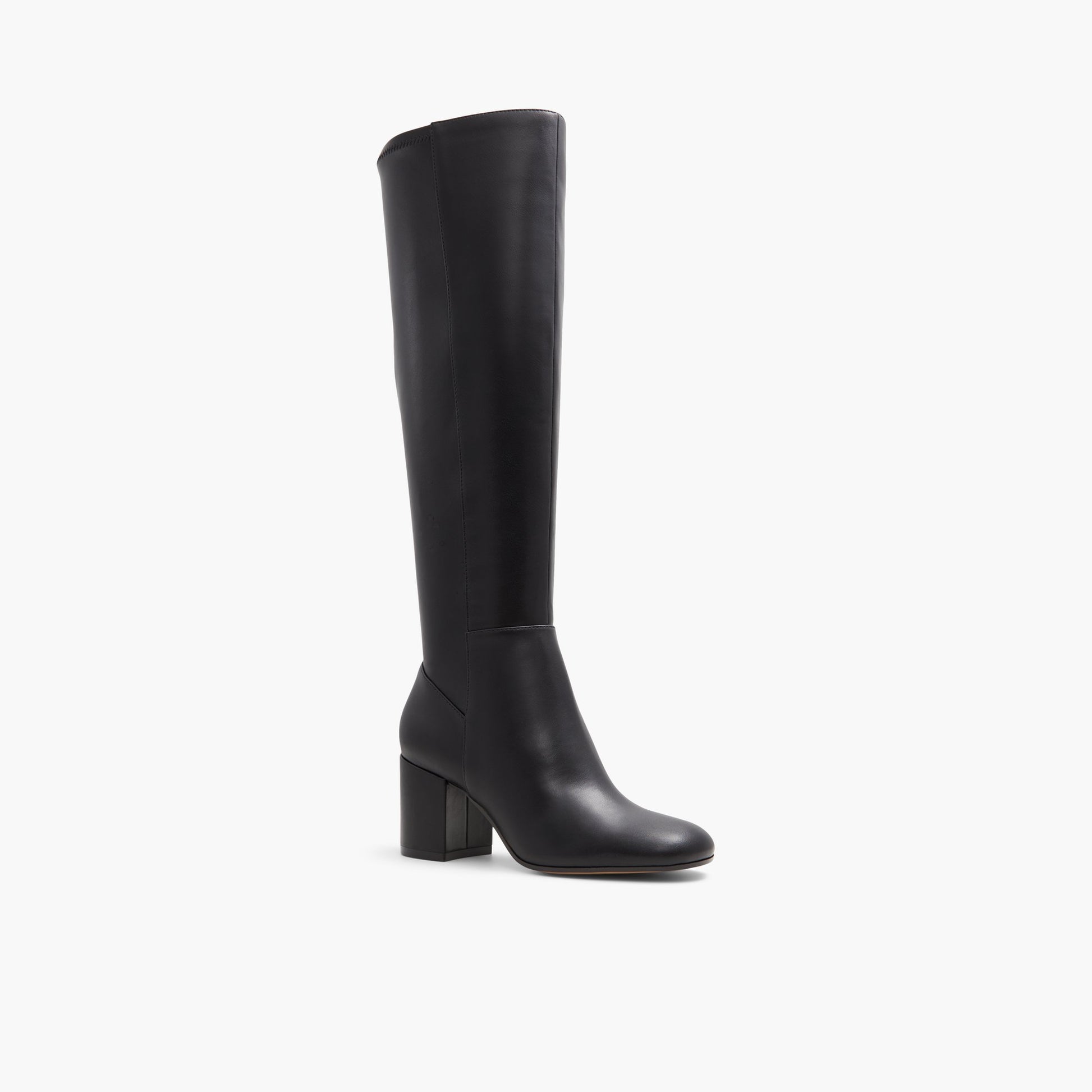 Three-quarter angle of Black Mattiie Block Heel Tall Boots's front side