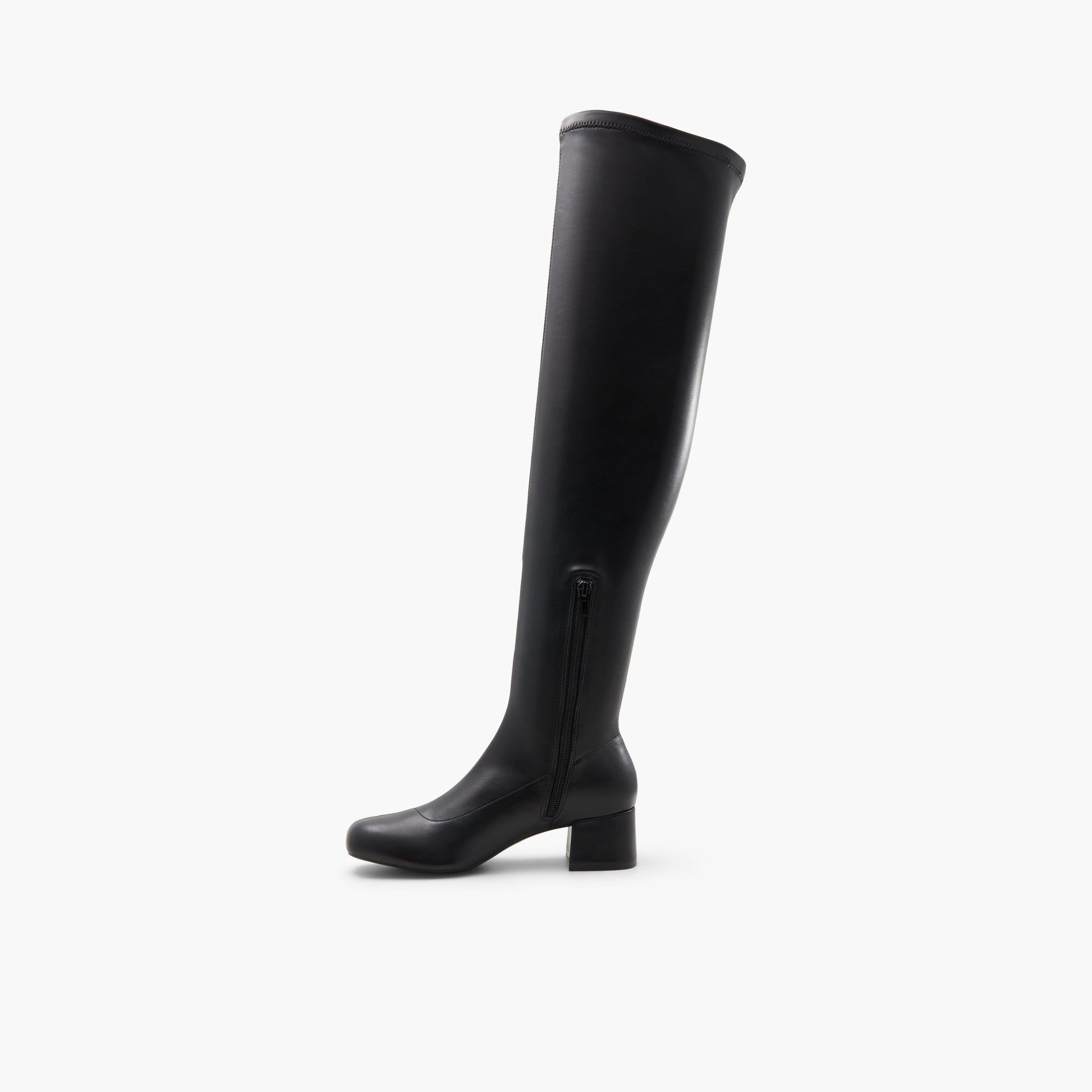 Side view of Black Maribelle Thigh-High Boots