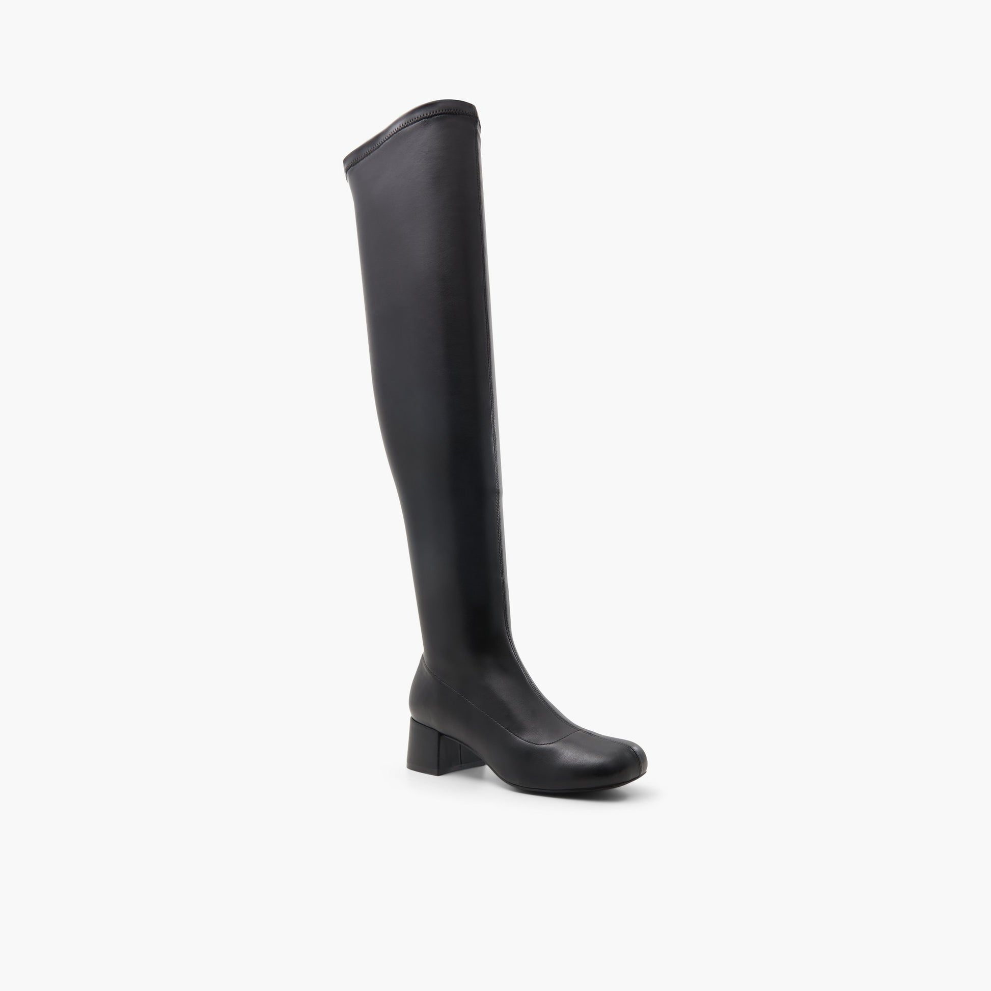 Three-quarter angle of Black Maribelle Thigh-High Boots's front side