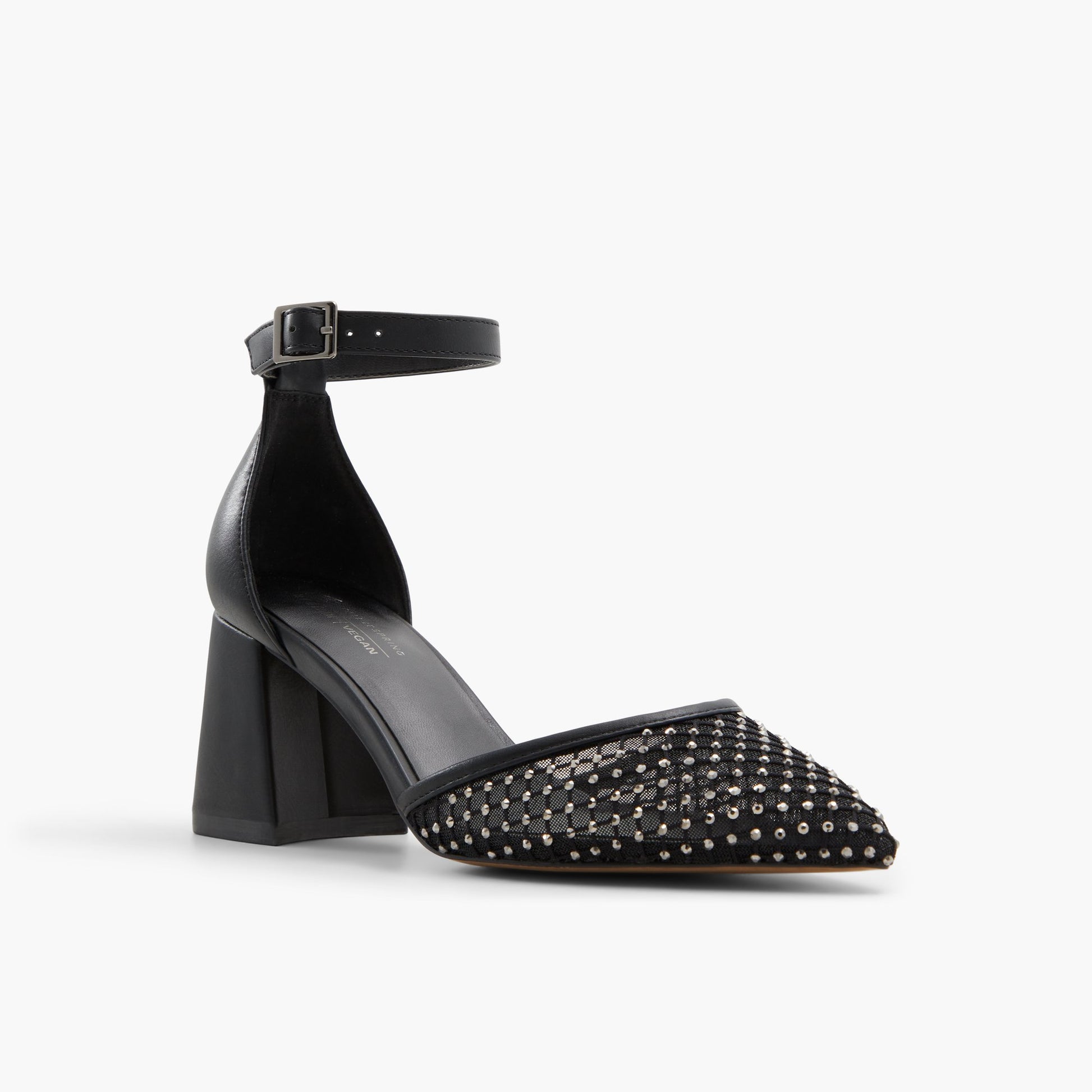 Three-quarter angle of Black Daliaa Mid heels's front side