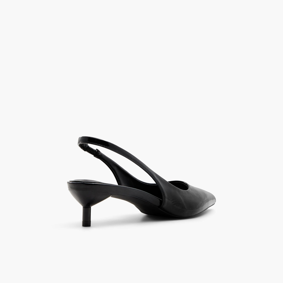 Three-quarter angle of Black Amanii Slingback Kitten Heels's back side
