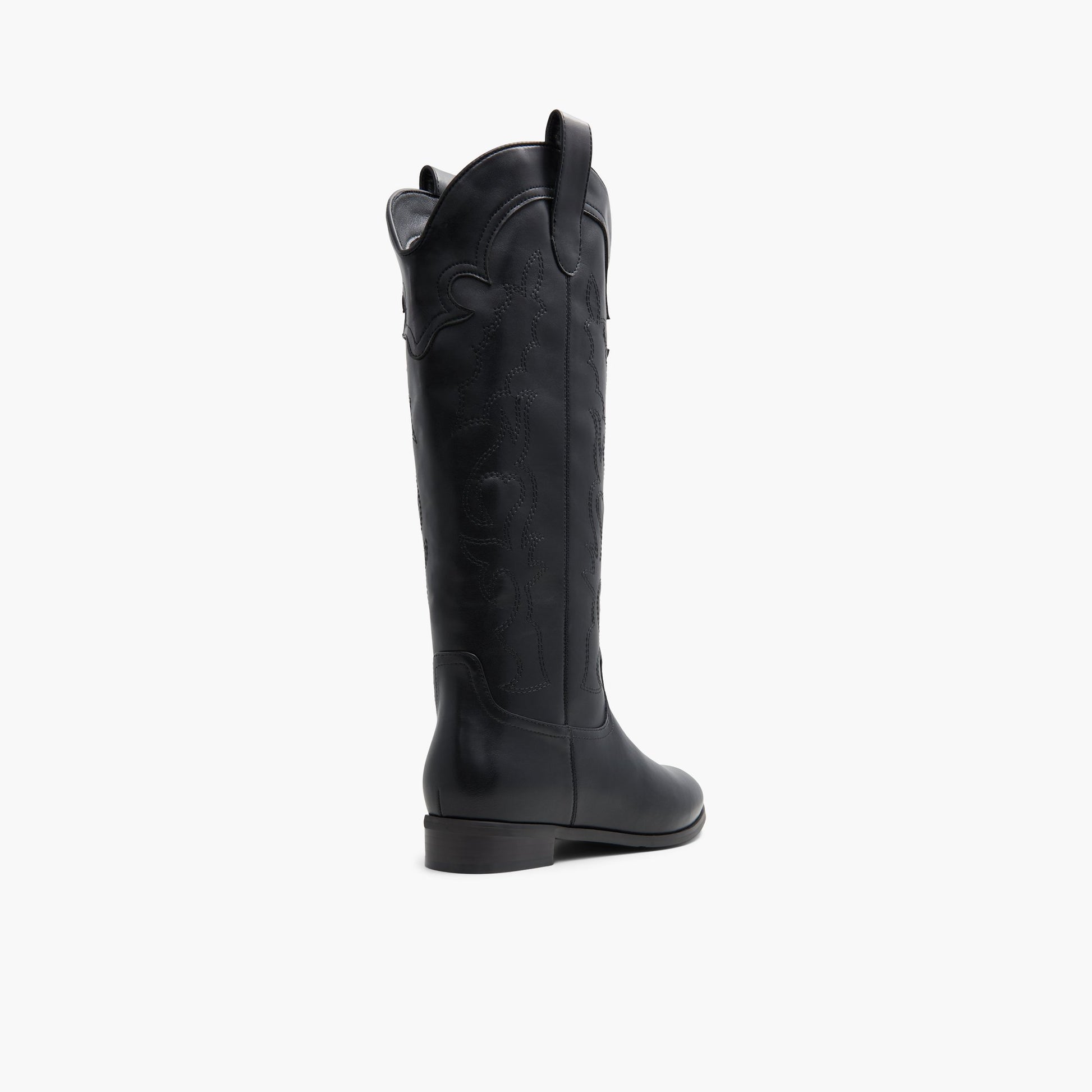 Three-quarter angle of Black Dune Western Tall Boots's back side