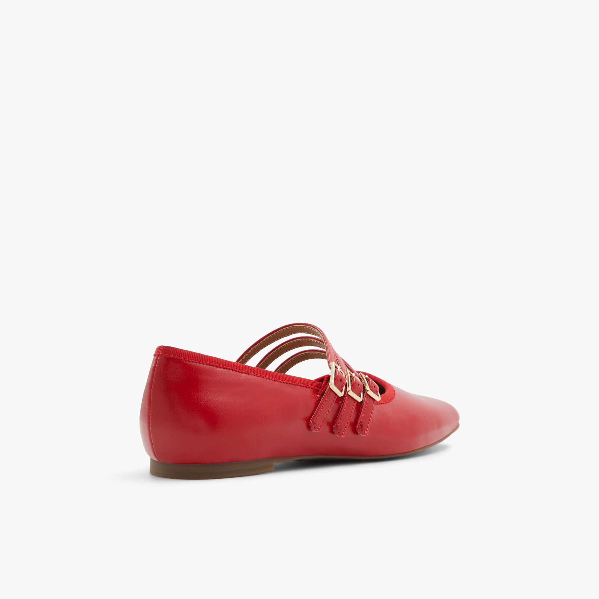 Three-quarter angle of Red Kamelie Mary Jane Flats's back side