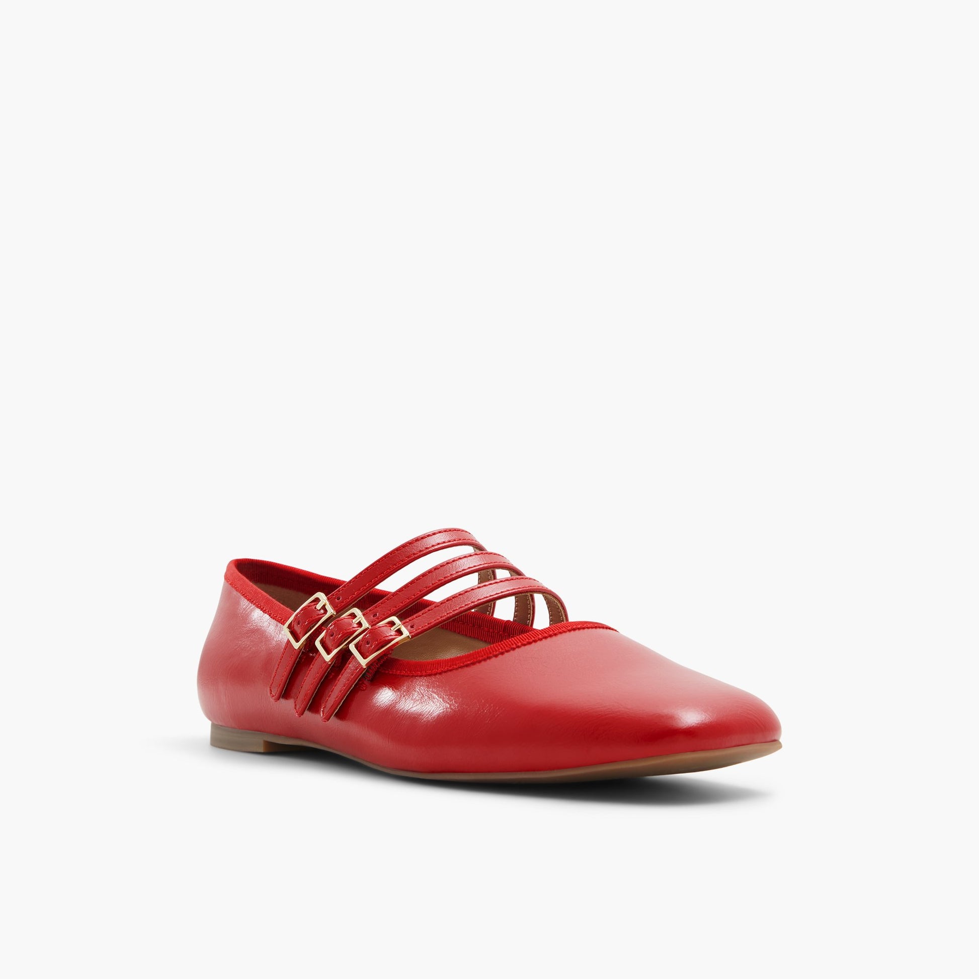 Three-quarter angle of Red Kamelie Mary Jane Flats's front side