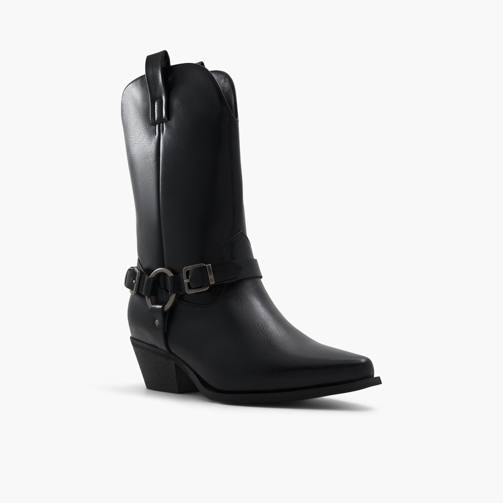 Three-quarter angle of Black Texxas Western Mid-Calf Boots's front side