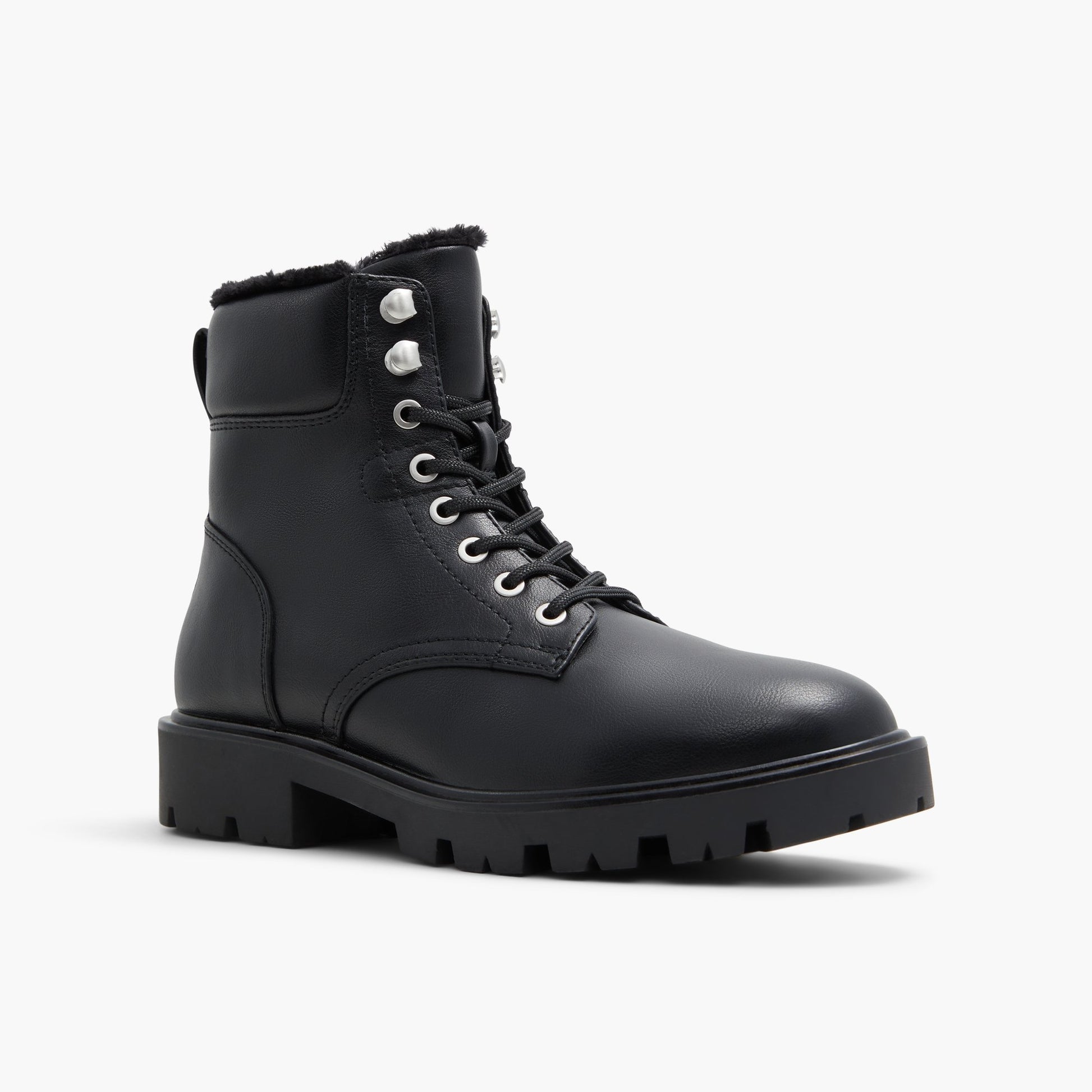 Three-quarter angle of Black Carolyne Chunky Combat Boots's front side